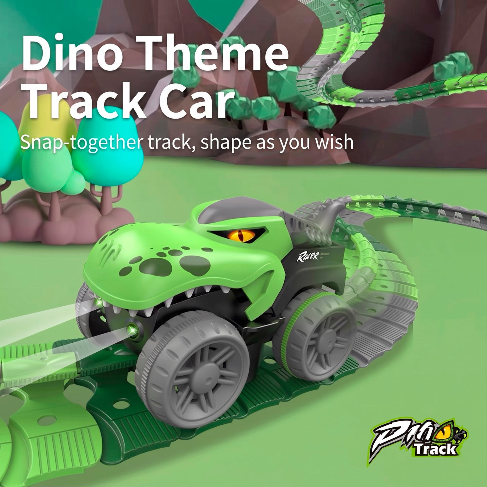 Pista de Coche Flexible de Dinosaurio DIY con Bucle 360° Circuito Modular Eléctrico para Niños 138 piezas