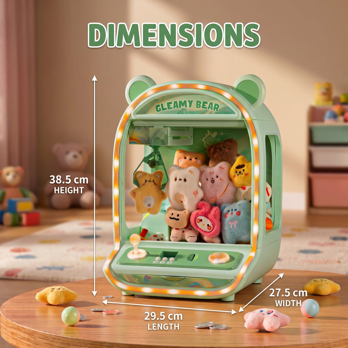 Mini Máquina de Gancho Atrapa Peluches para Niños con Luces y Música Juego Arcade de Feria con Palanca Mini Peluches y Cápsulas Incluidas