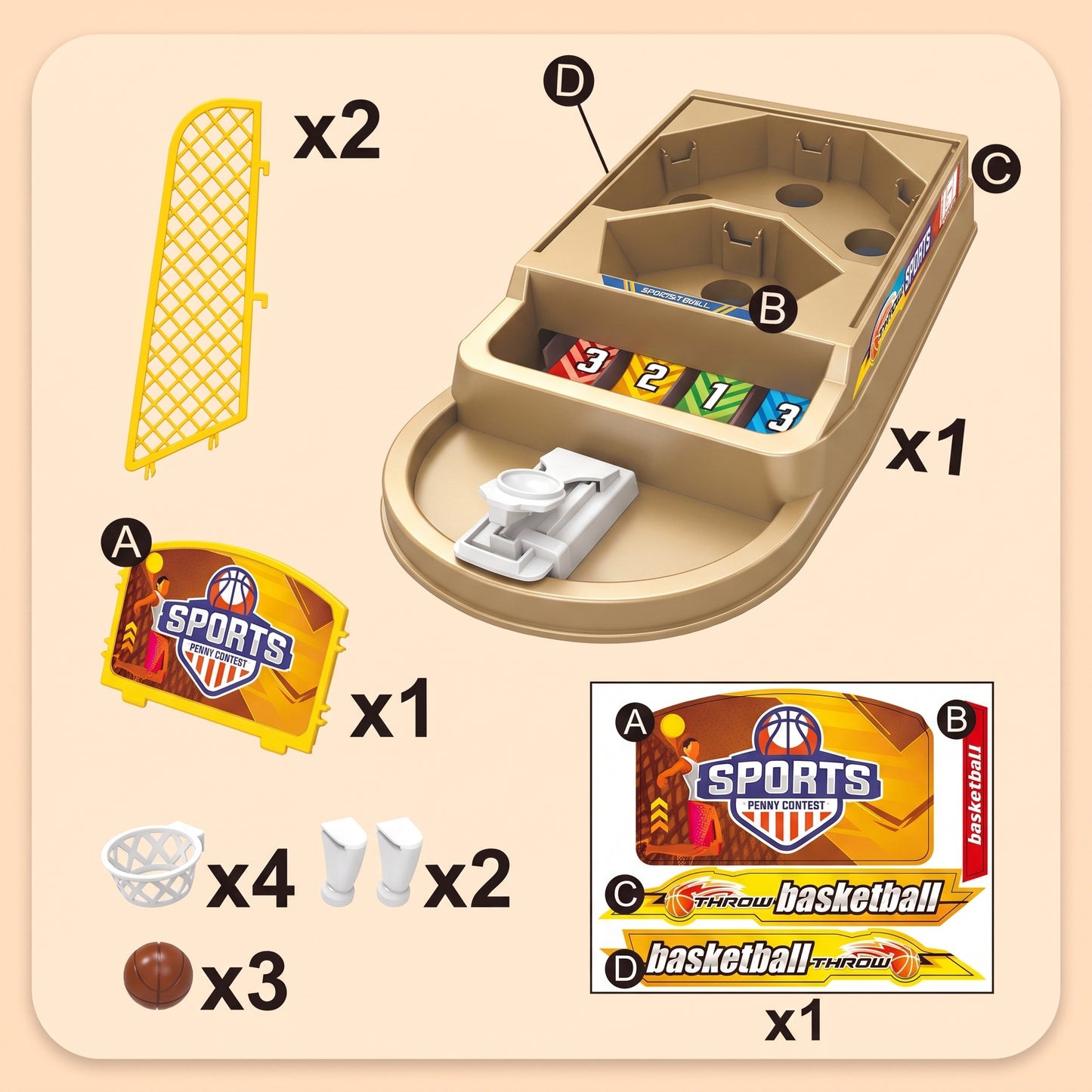 Mini Juego de Mesa de Baloncesto para Niños - Mini Canasta con Lanzador de Catapulta, Múltiples Aros y Pelotas Incluidas, Juguete Deportivo Interactivo