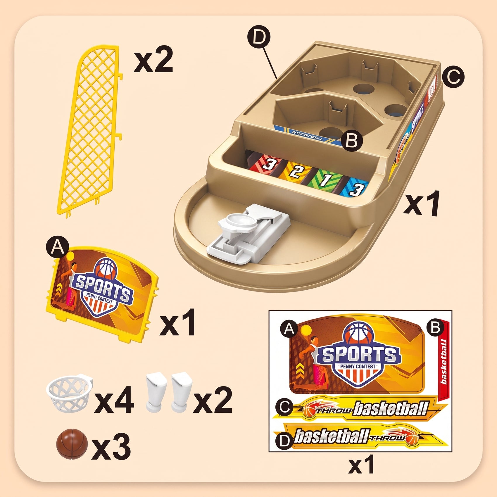 Mini Juego de Mesa de Baloncesto para Niños - Mini Canasta con Lanzador de Catapulta, Múltiples Aros y Pelotas Incluidas, Juguete Deportivo Interactivo