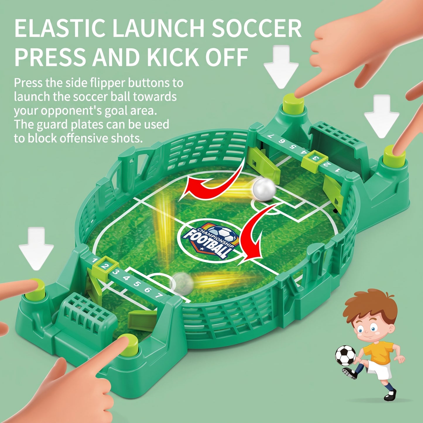 Mini Futbolín de Mesa Interactivo para Niños y Adultos Juego de Fútbol 1vs1 Portátil con Botones de Disparo y Marcador de Goles Integrado