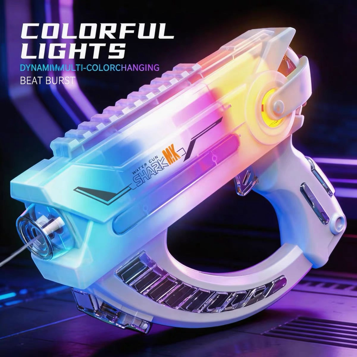 Pistola de Agua Eléctrica Automática con Luces LED RGB Lanzador de Agua Espacial de Disparo Rápido para Niños y Adultos