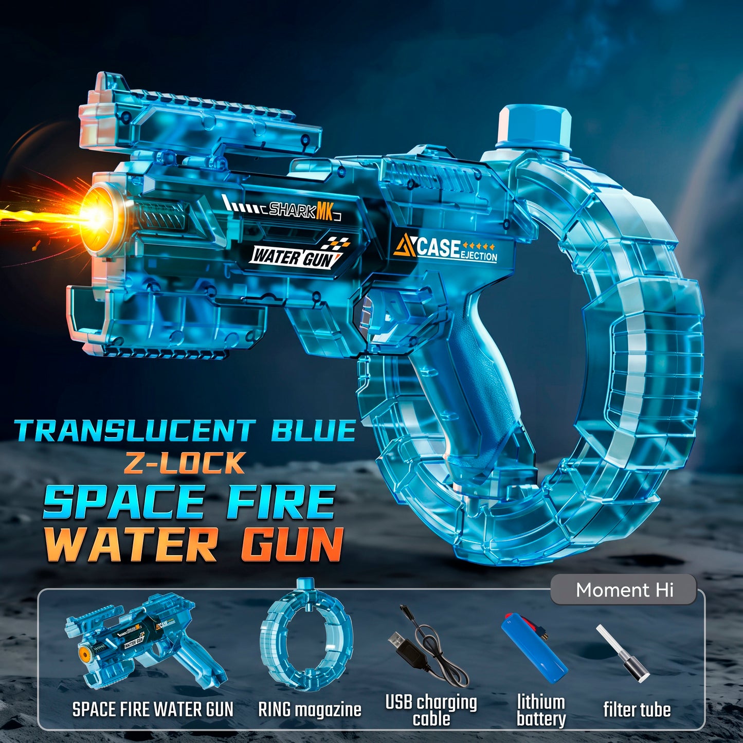 Pistola de Agua Eléctrica Automática Transformable con Cargador Circular y Luz LED Lanzador de Agua Espacial para Niños y Adultos