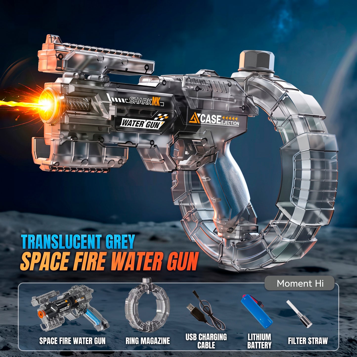 Pistola de Agua Eléctrica Automática Transformable con Cargador Circular y Luz LED Lanzador de Agua Espacial para Niños y Adultos