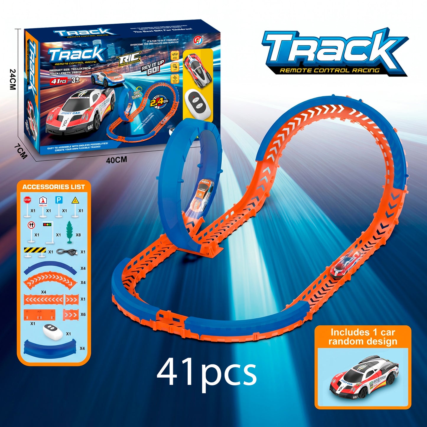 Circuit de course de voitures acrobatiques télécommandées à grande vitesse en 41 pièces
