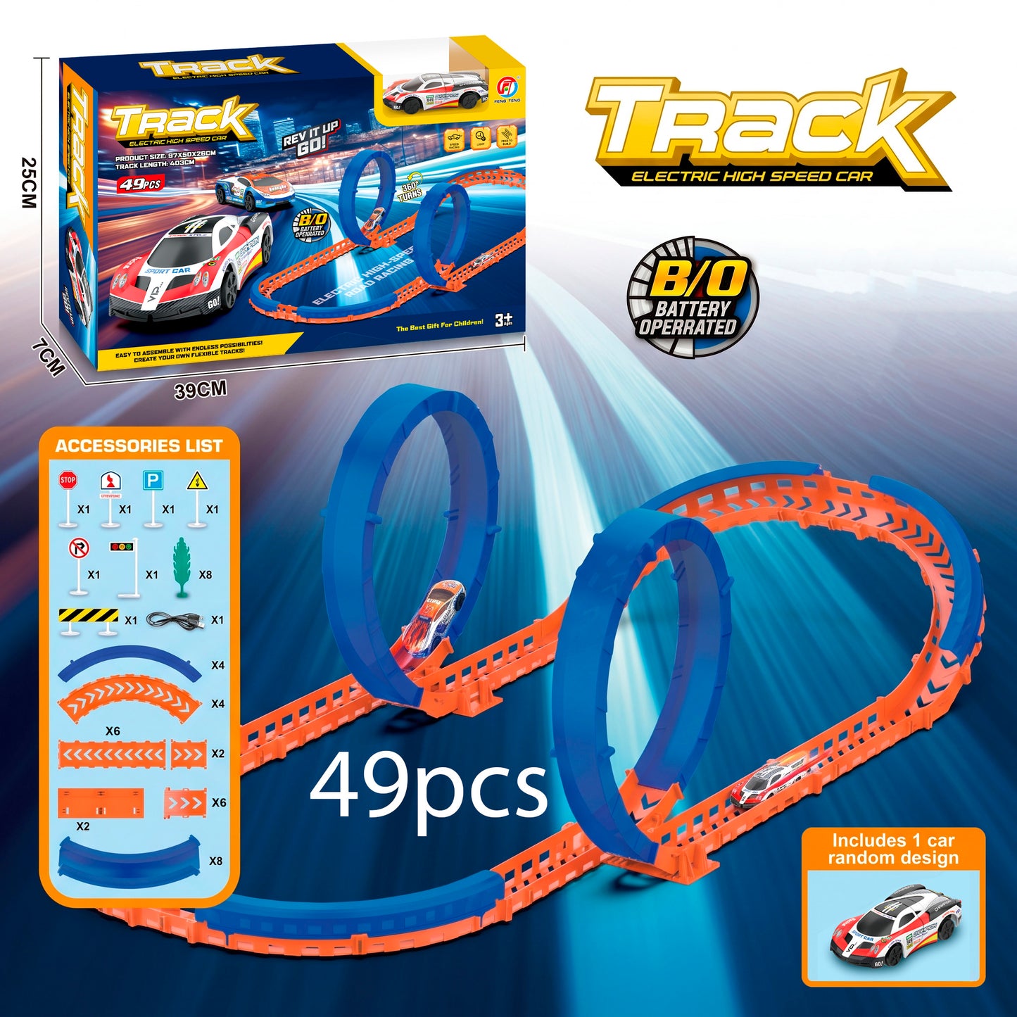 Circuit de course de voitures acrobatiques télécommandées à grande vitesse en 41 pièces