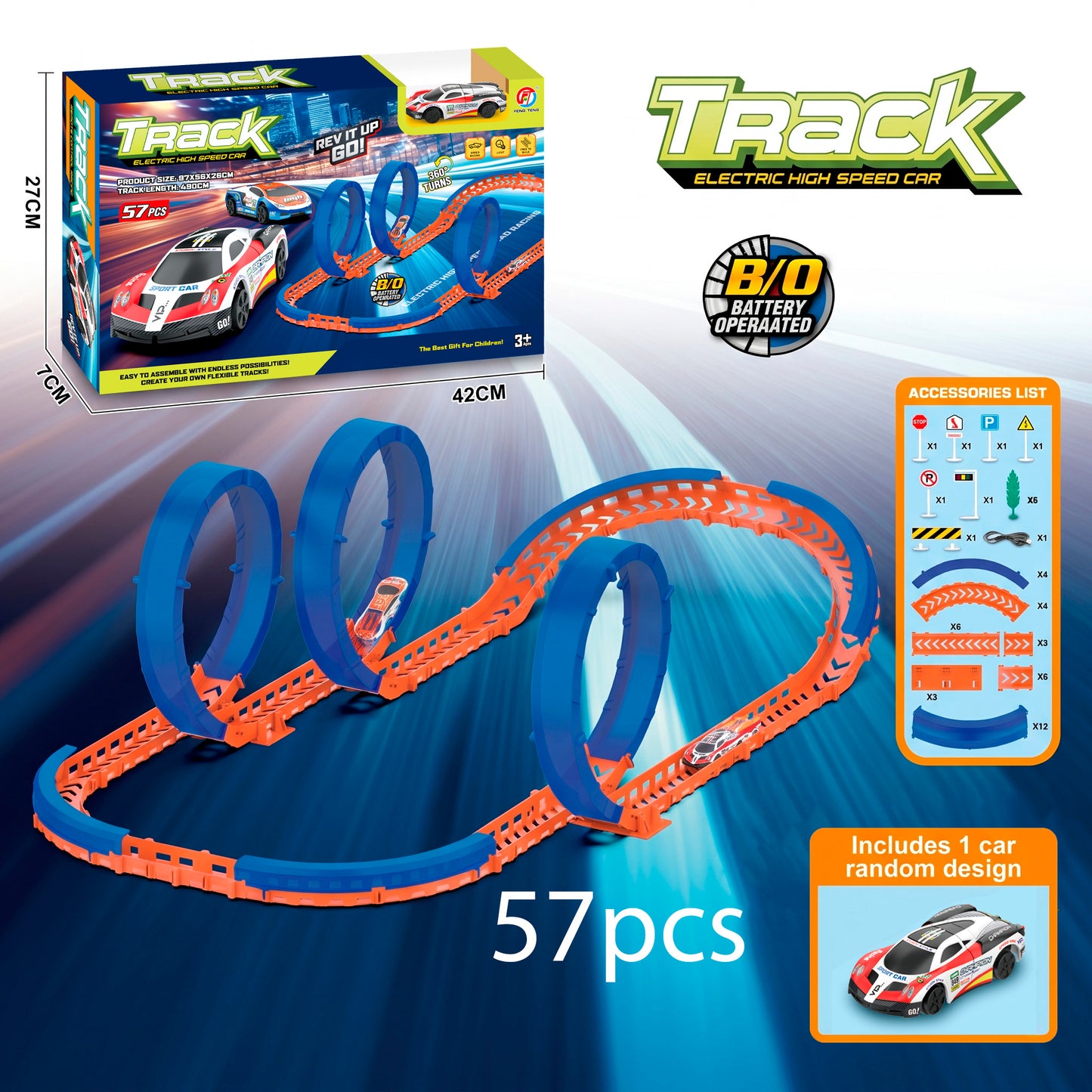 Circuit de course de voitures acrobatiques télécommandées à grande vitesse en 41 pièces