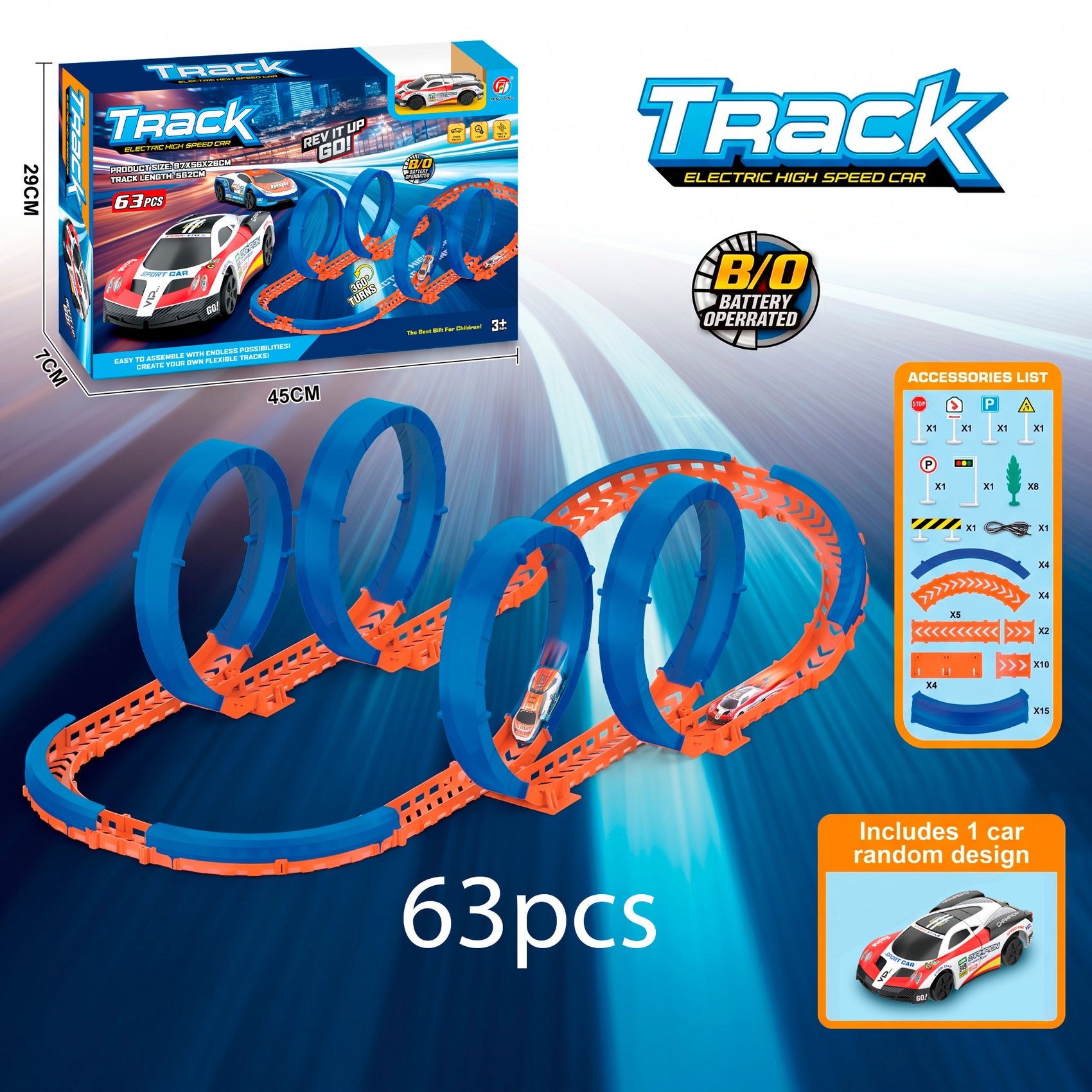 Circuito de Carreras Alta Velocidad con Coche a Control Remoto y Bucles 360 grados Pista Acrobática Modulable DIY para Niños