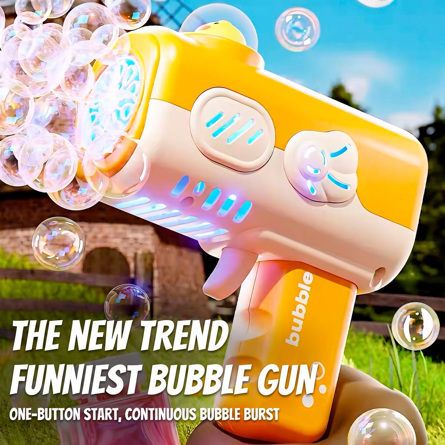 Pistola de Burbujas Automática de 10 Salidas Diseño Mascota con Líquido Incluido para Niños