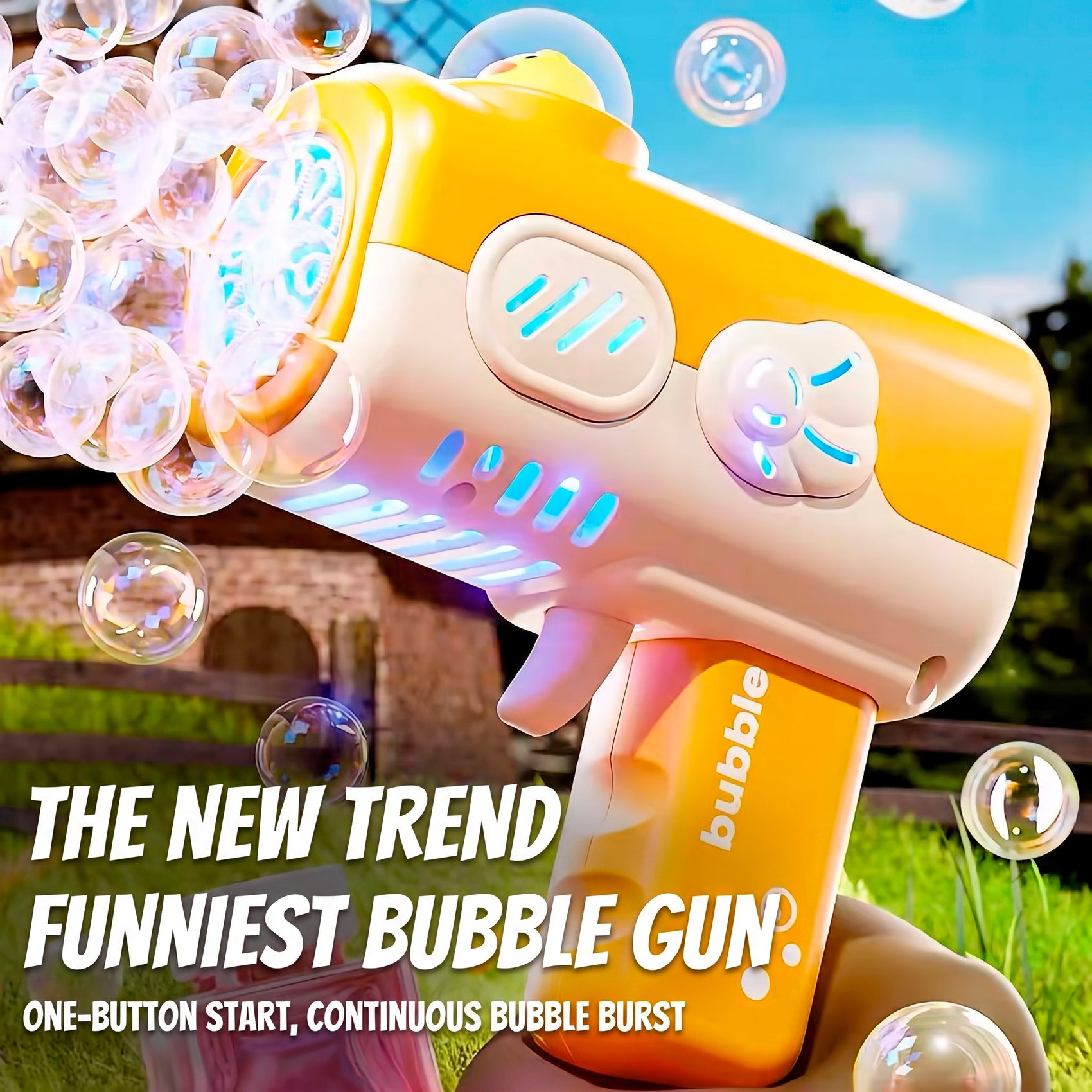 Pistola de Burbujas Automática de 10 Salidas Diseño Mascota con Líquido Incluido para Niños