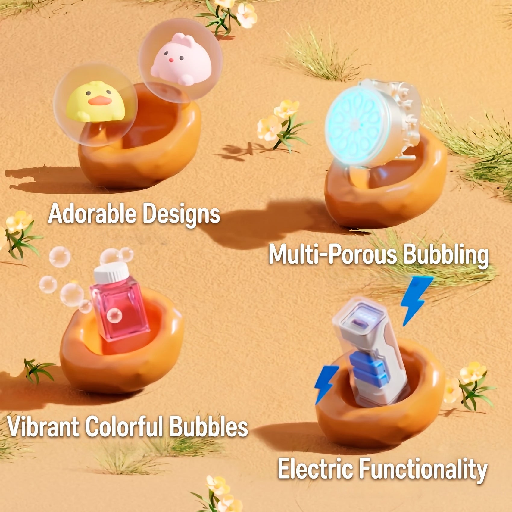Pistola de Burbujas Automática de 10 Salidas Diseño Mascota con Líquido Incluido para Niños