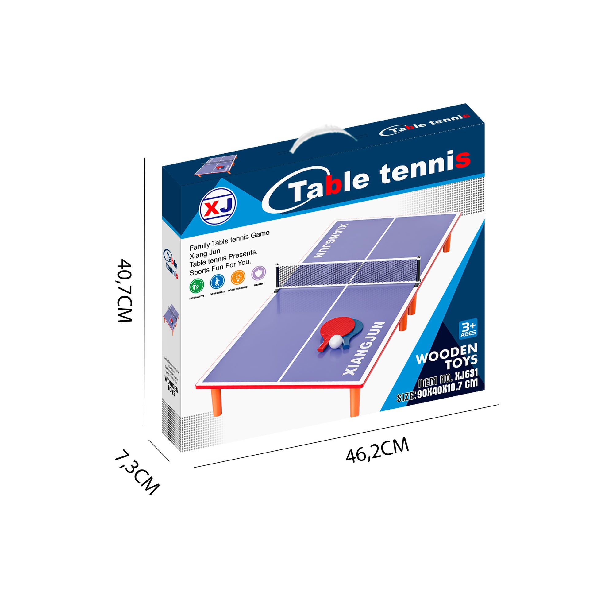 Caja y dimensiones mini mesa pingpong Newplay - empaque y medidas producto