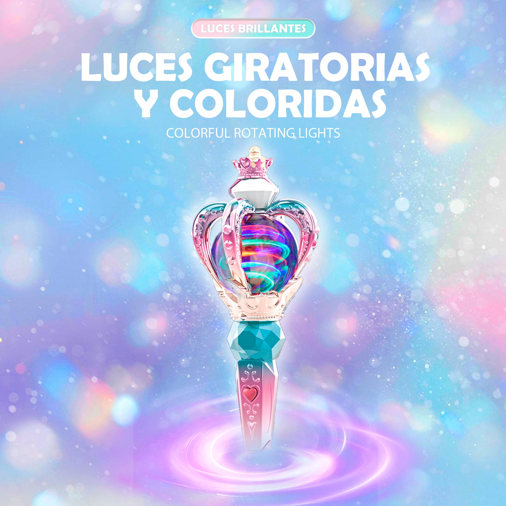 Varita Mágica Princesa de Corona con Rotación Luces y Música