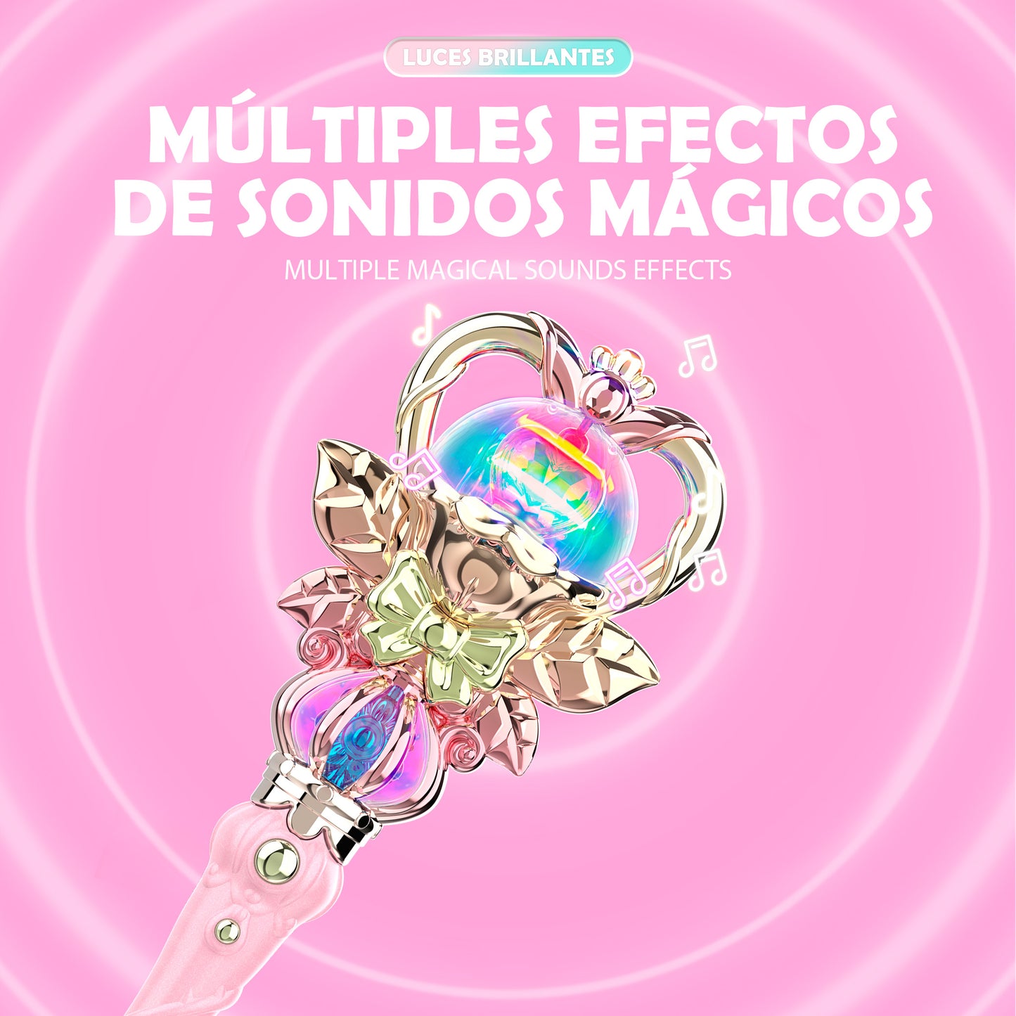 Varita Mágica Princesa de Corazón con Rotación Luces y Música