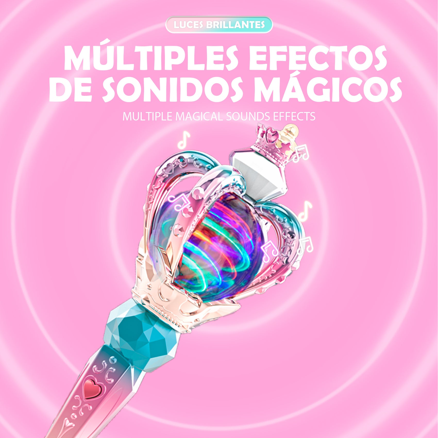 Varita Mágica Princesa de Corona con Rotación Luces y Música