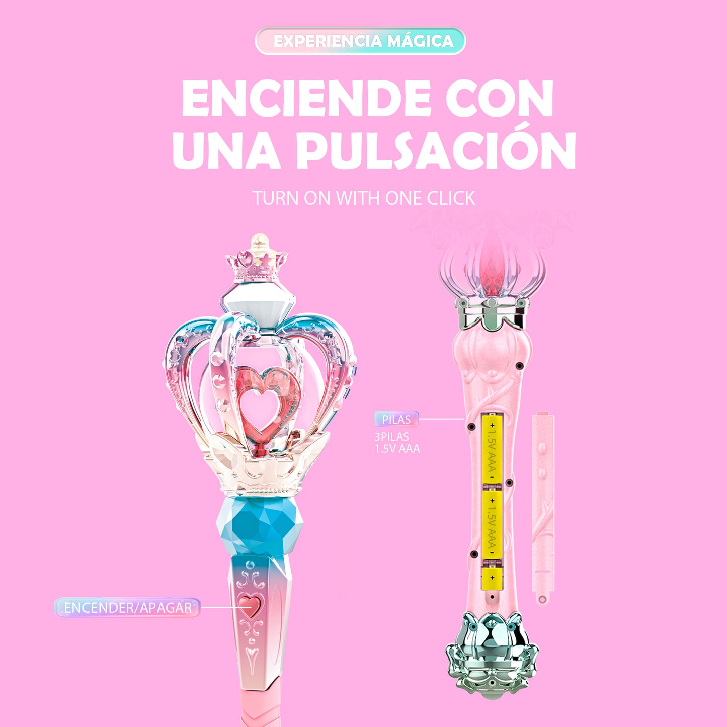 Varita Mágica Princesa de Corona con Rotación Luces y Música