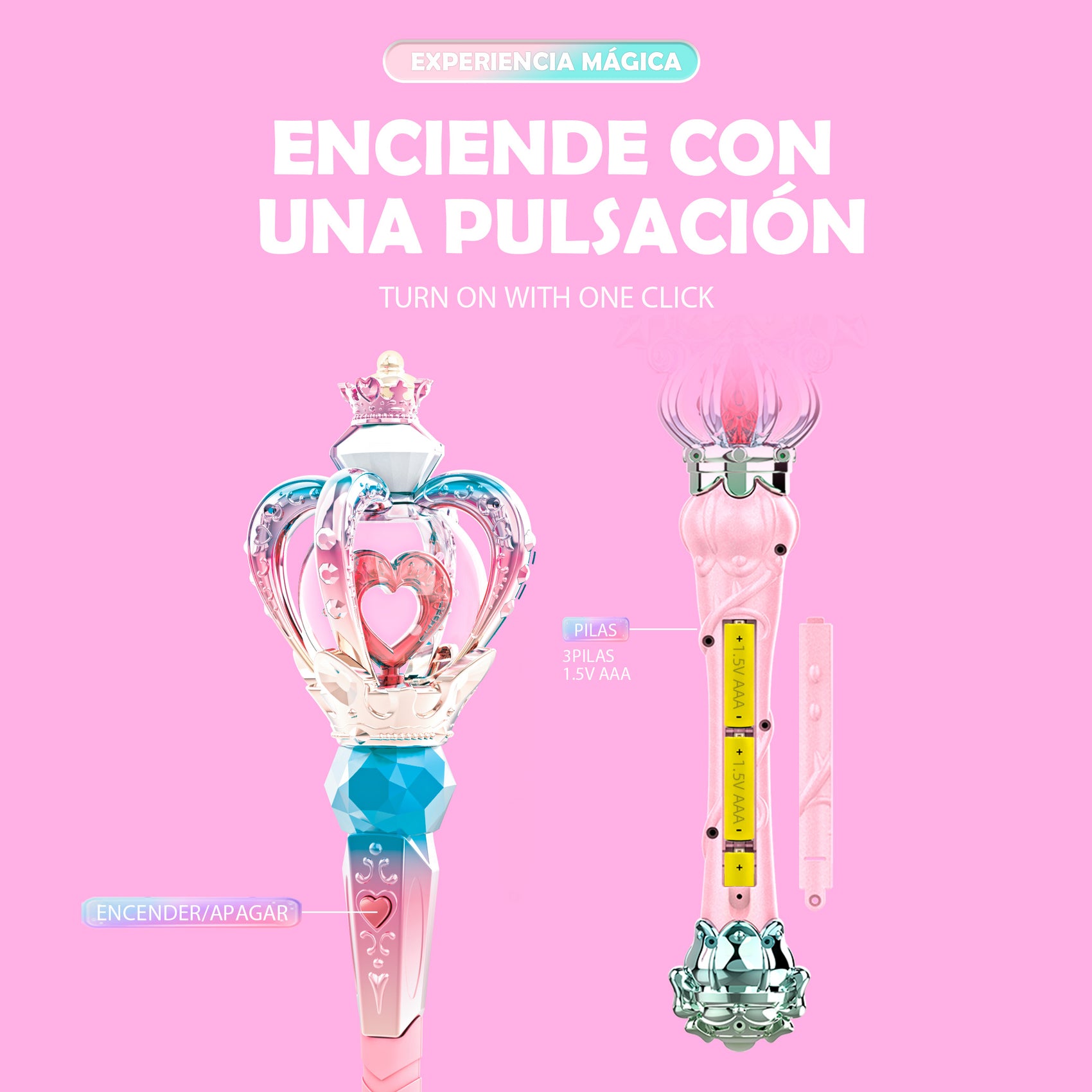 Varita Mágica Princesa de Corona con Rotación Luces y Música
