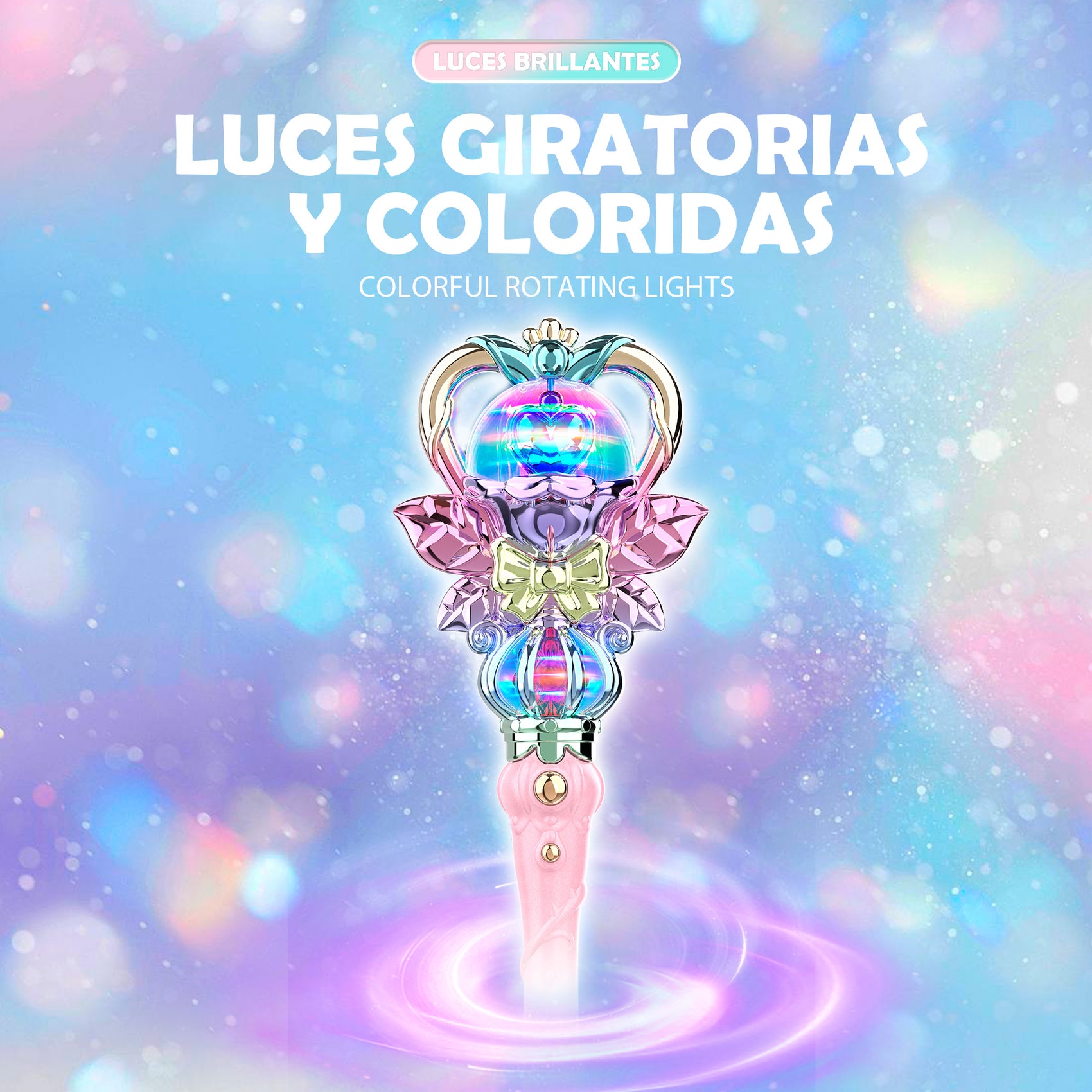 Varita Mágica Princesa de Corazón con Rotación Luces y Música