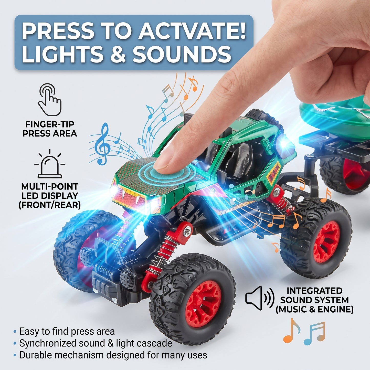 Reibungsbetriebener Monstertruck mit Anhänger, Licht und Sound
