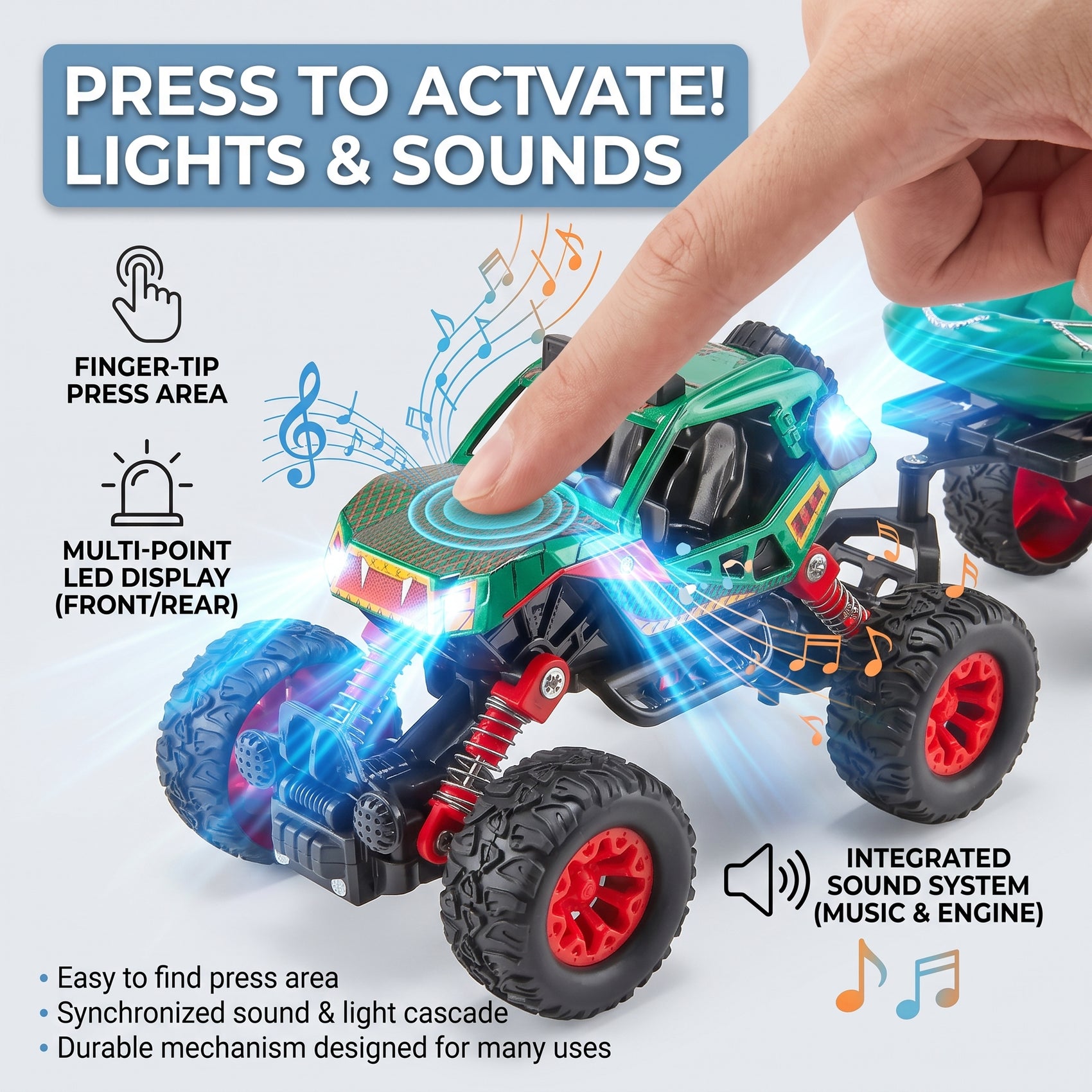 Reibungsbetriebener Monstertruck mit Anhänger, Licht und Sound