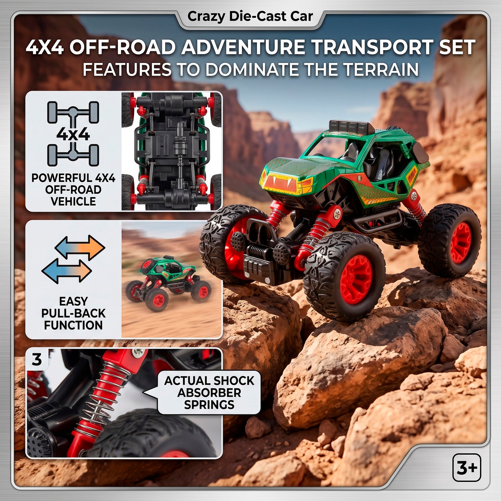 Reibungsbetriebener Monstertruck mit Anhänger, Licht und Sound