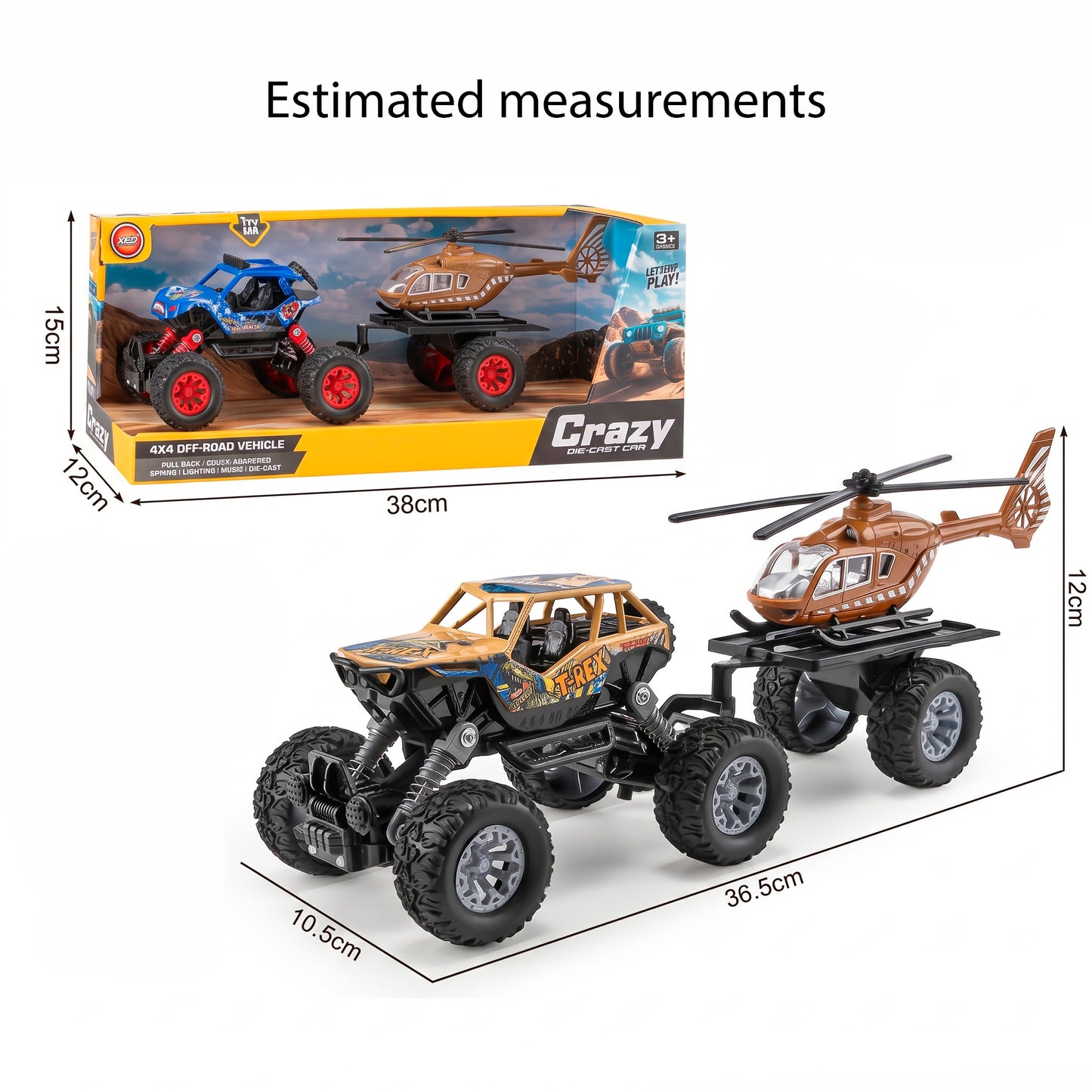 Reibungsbetriebener Monstertruck mit Anhänger, Licht und Sound