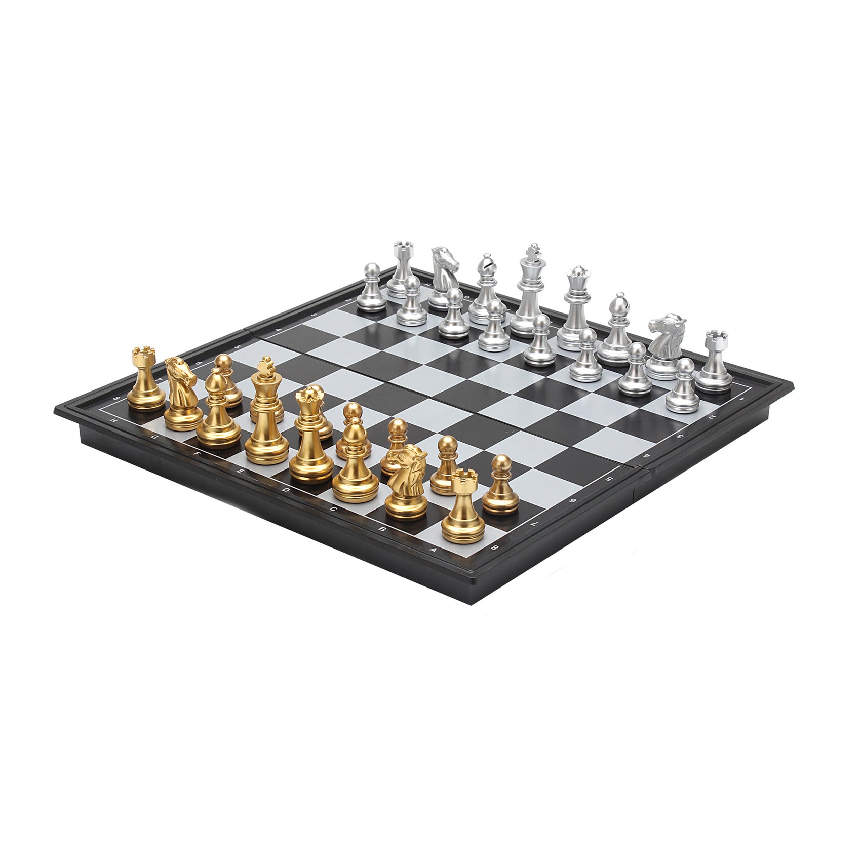 JUEGO DE AJEDREZ PLEGABLE MAGNETICO COLOR DORADO Y PLATEADO 25CM