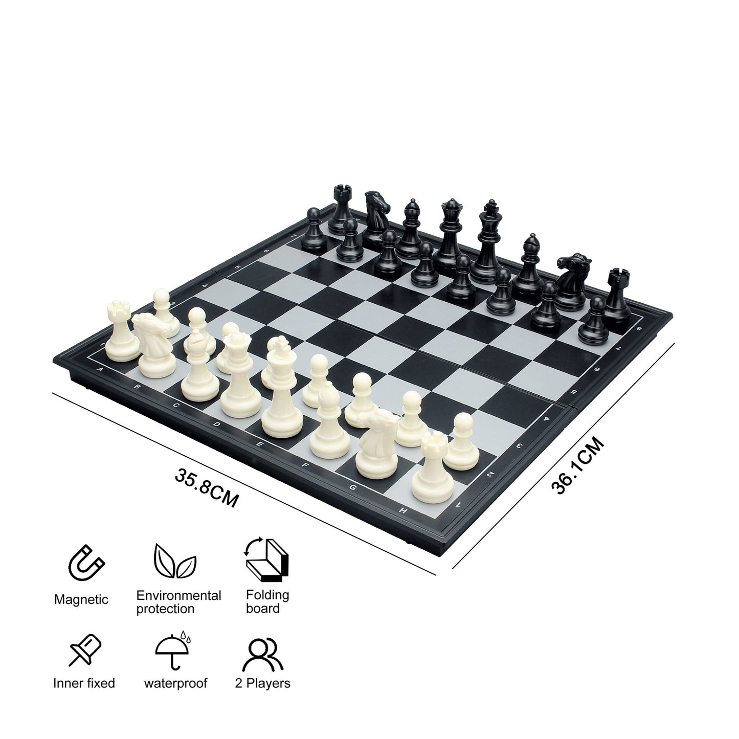 JUEGO DE AJEDREZ PLEGABLE MAGNETICO BLANCO Y NEGRO 36CM