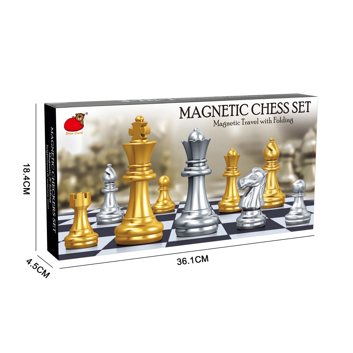 JUEGO DE AJEDREZ PLEGABLE MAGNETICO COLOR DORADO Y PLATEADO 36CM