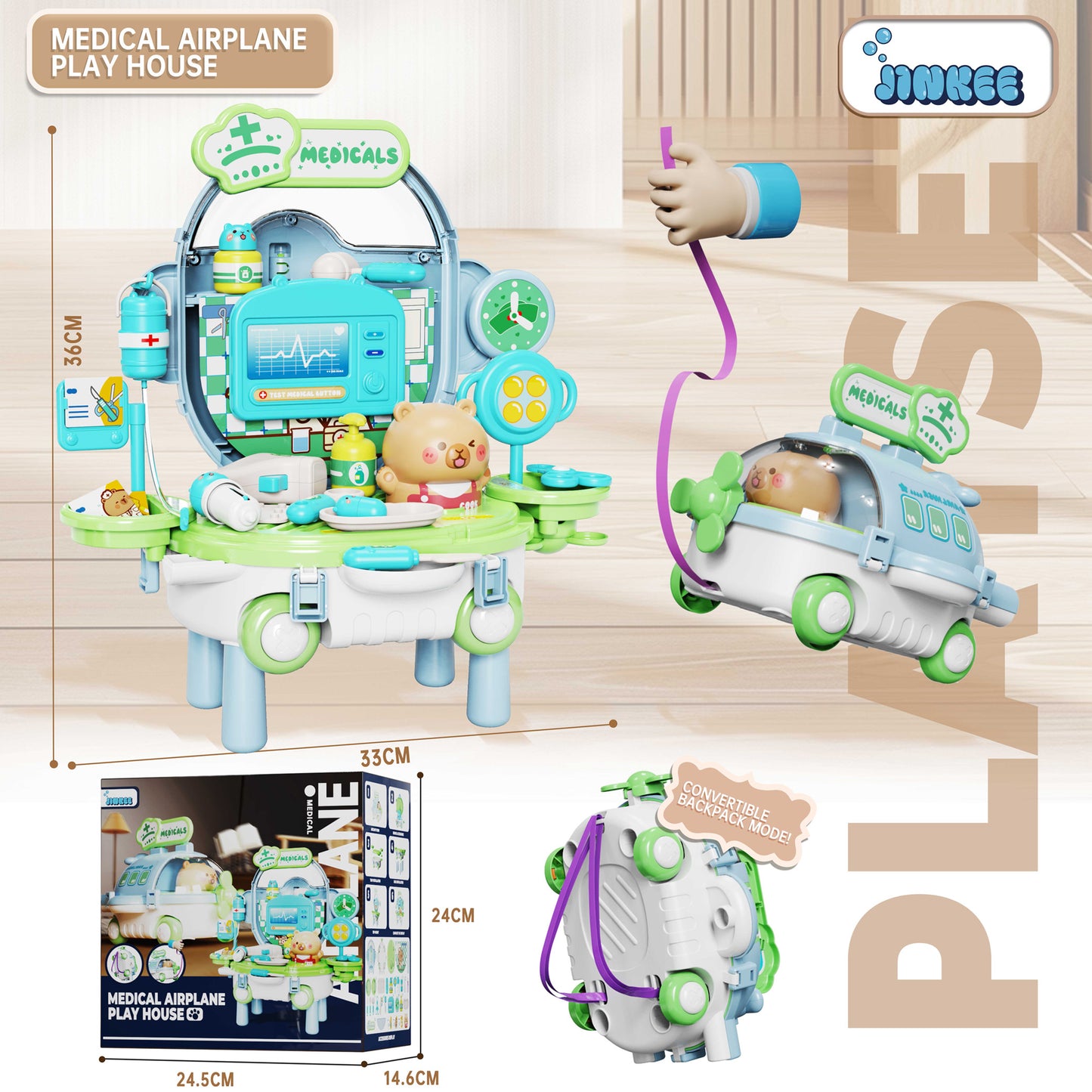 MALETIN JUEGO DE MEDICO CON FORMA DE AVION Y ACCESORIOS