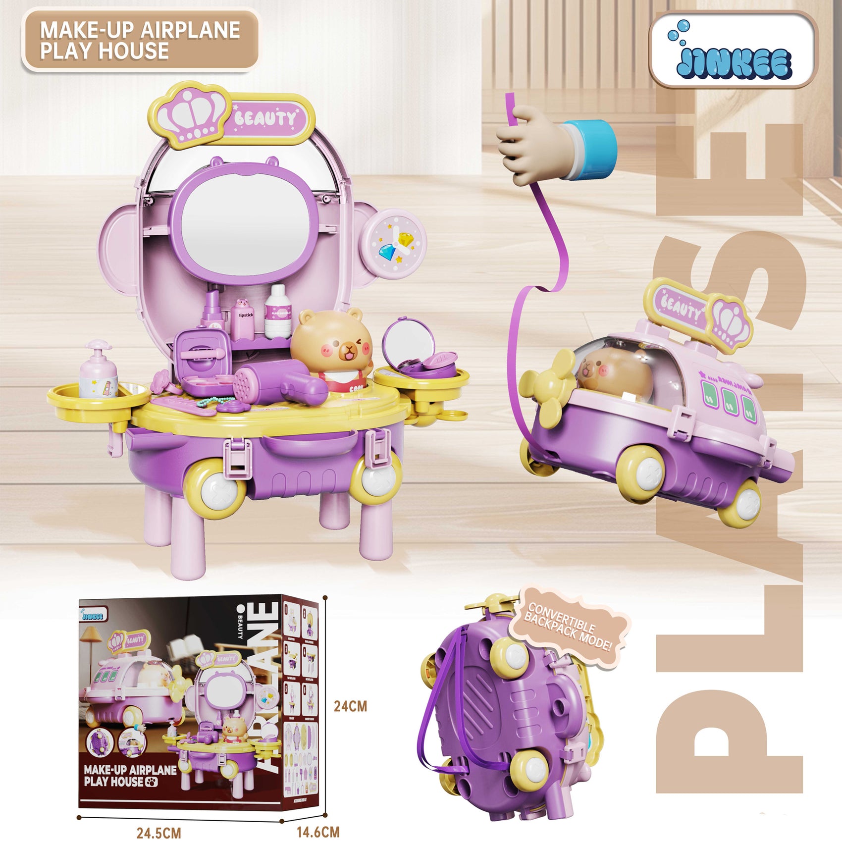 MALETIN JUEGO DE MAQUILLAJE CON FORMA DE AVION Y ACCESORIOS