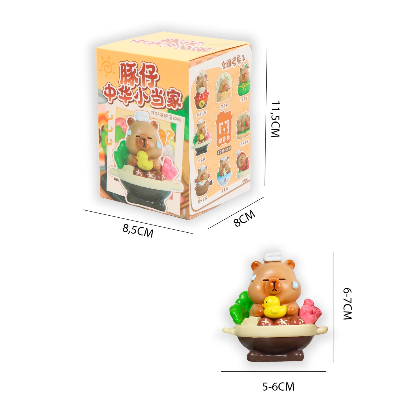 Dimensiones blind box Capibara Newplay - medidas figura y caja