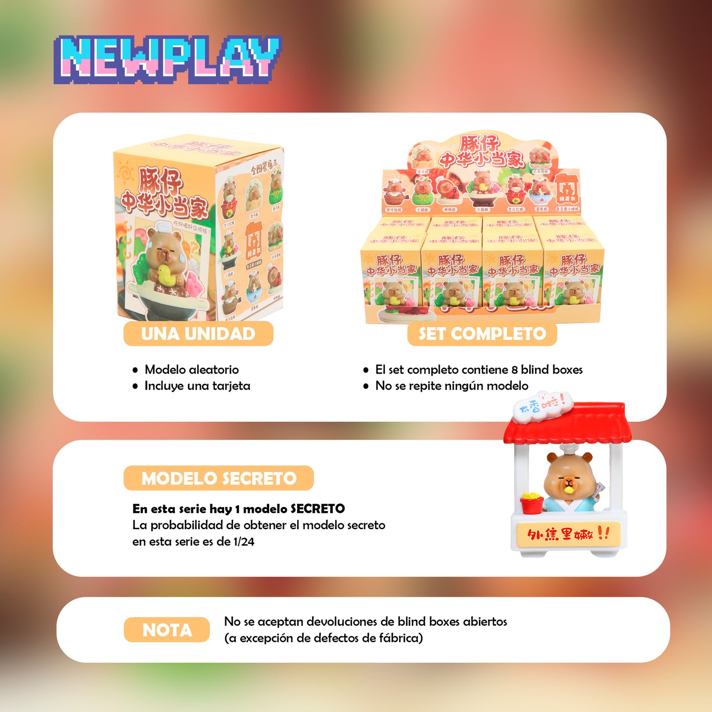 Detalles blind box Capibara restaurante chino Newplay - información serie y modelo secreto