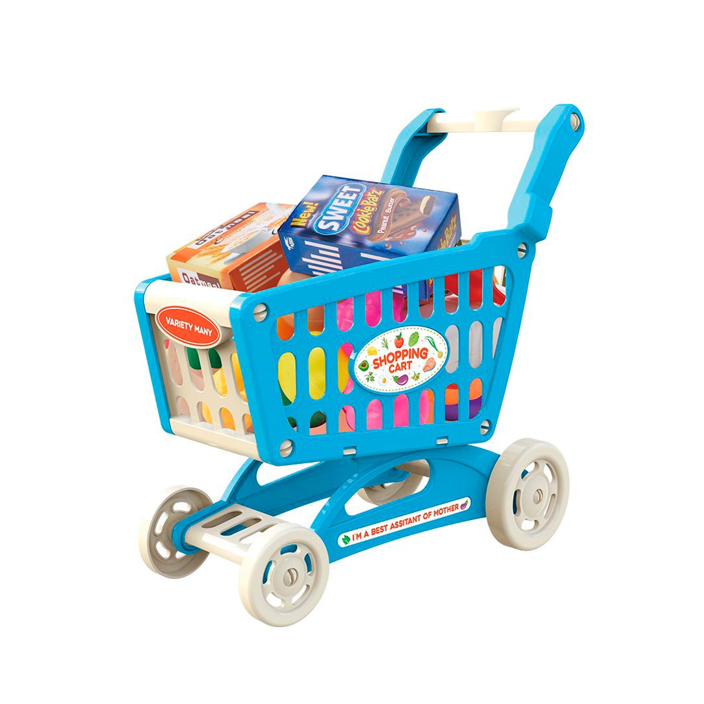 CARRITO DE COMPRA AZUL CON ACCESORIOS