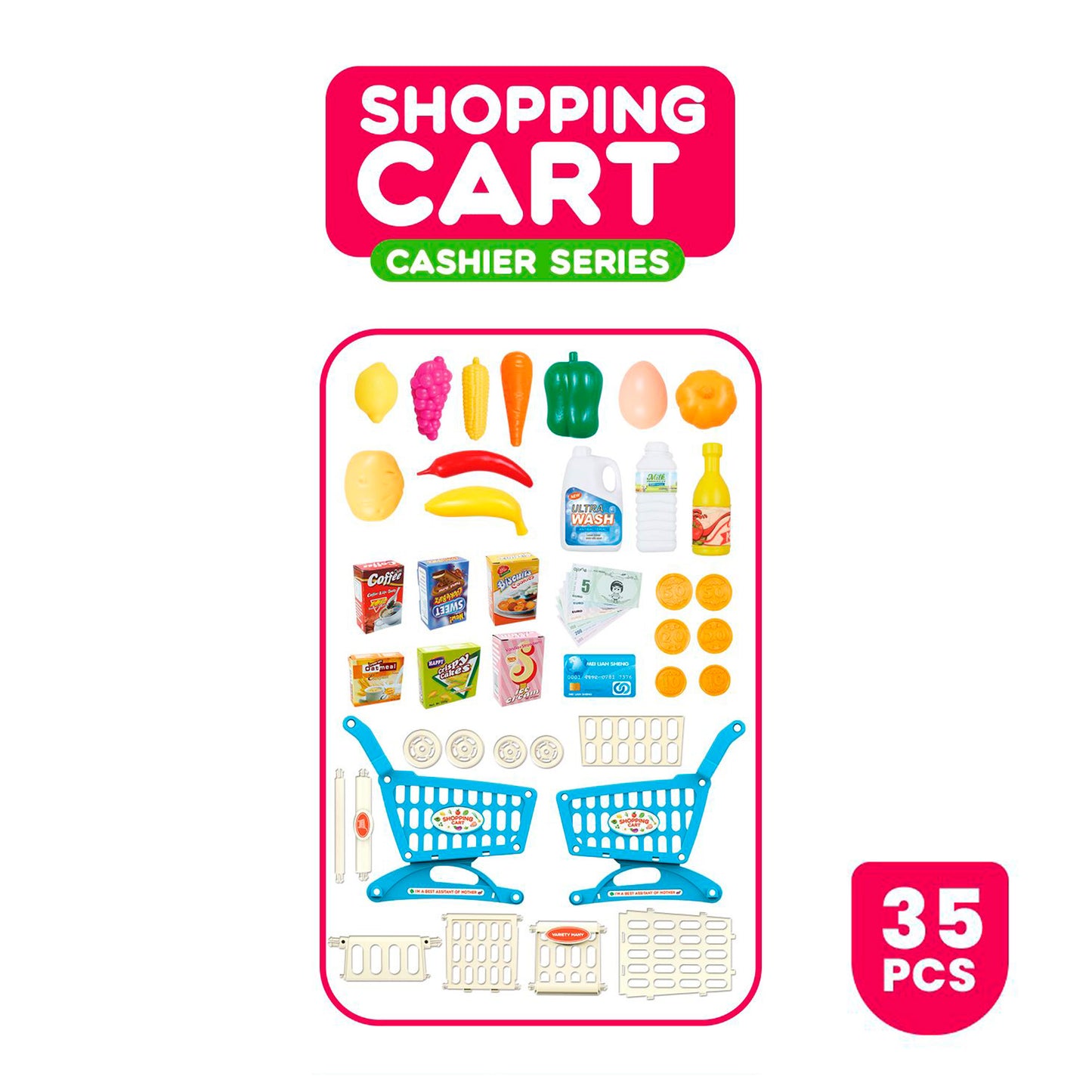 CARRITO DE COMPRA AZUL CON ACCESORIOS