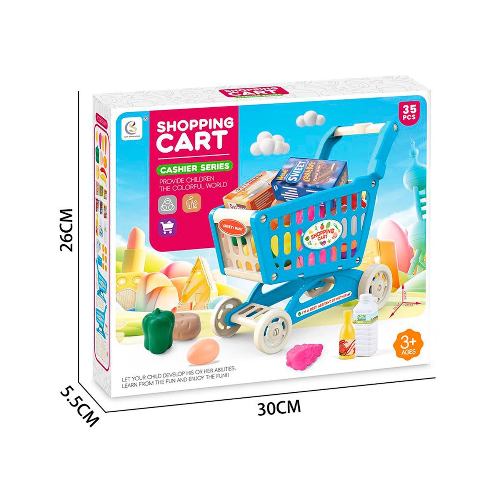 CARRITO DE COMPRA AZUL CON ACCESORIOS