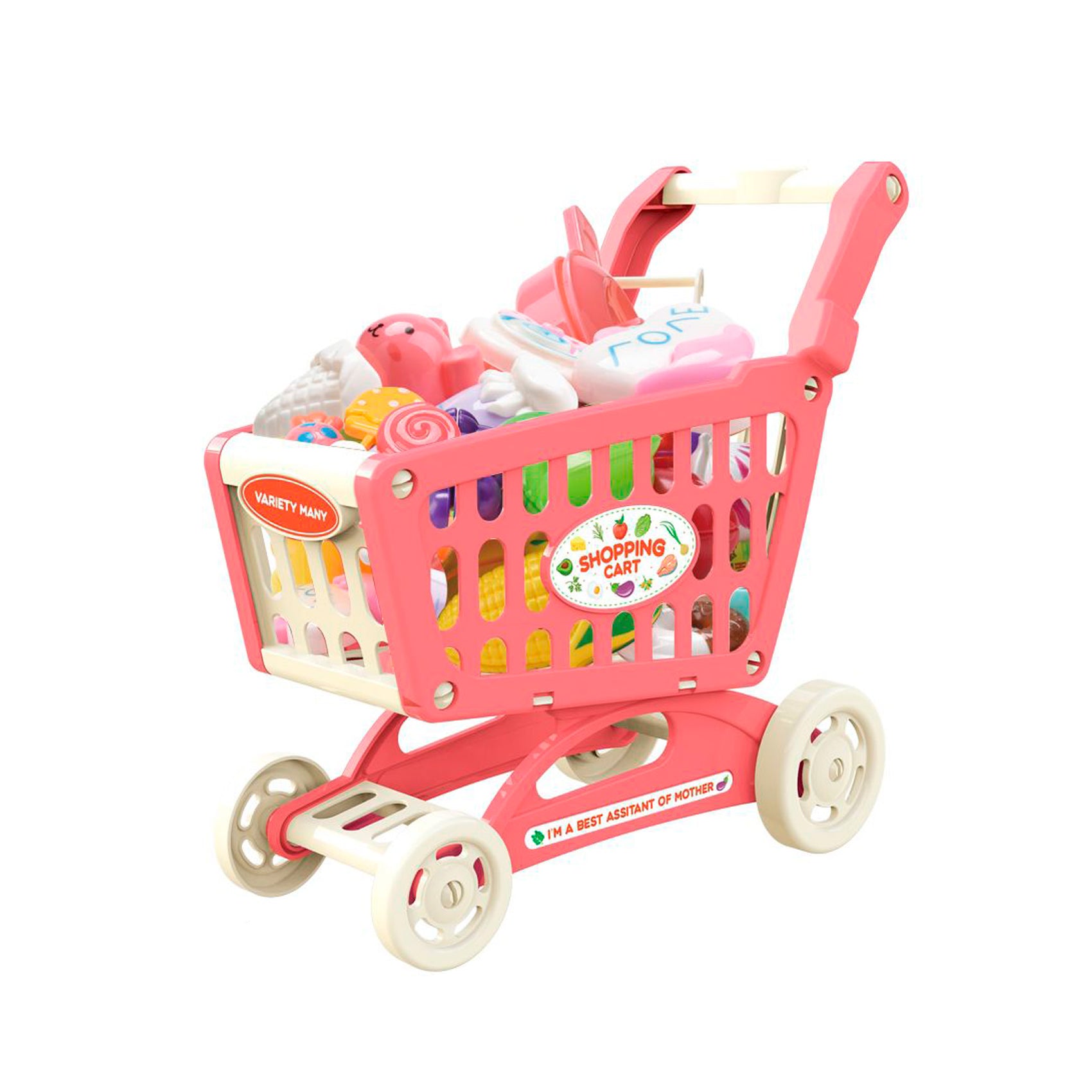 CARRITO DE COMPRA ROSA CON ACCESORIOS