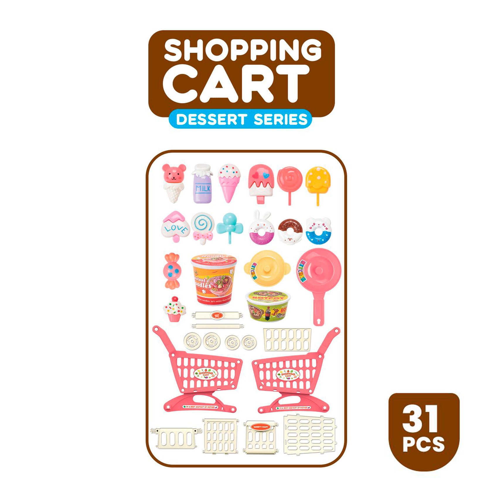 CARRITO DE COMPRA ROSA CON ACCESORIOS