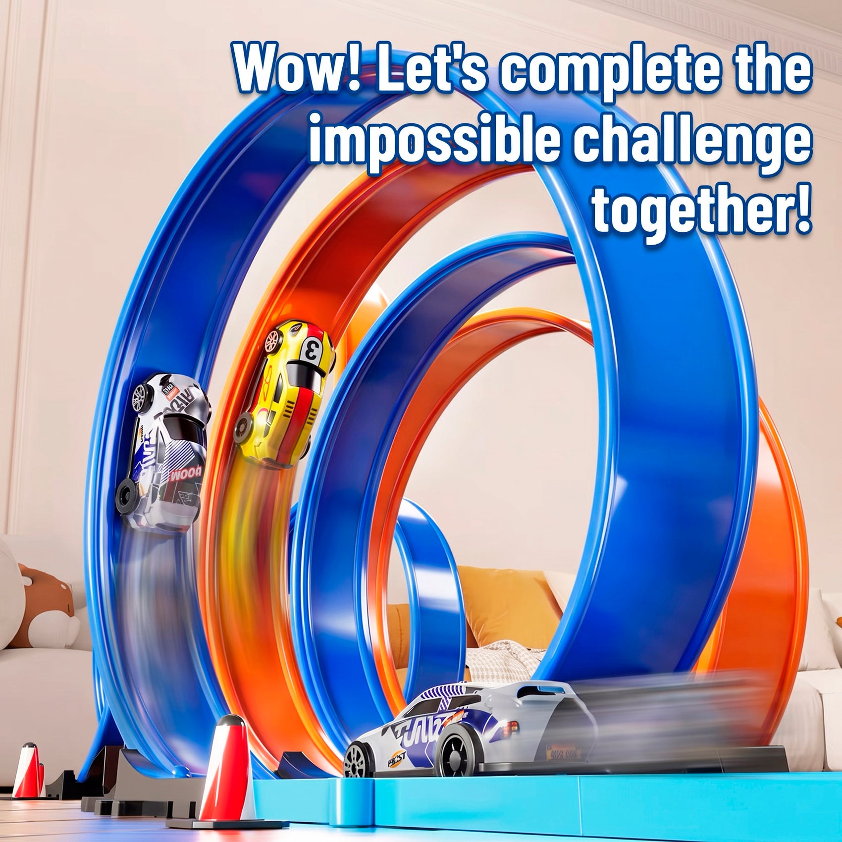 Circuito de Carreras Alta Velocidad con Coche a Control Remoto y Bucles 360 grados Pista Acrobática Modulable DIY para Niños