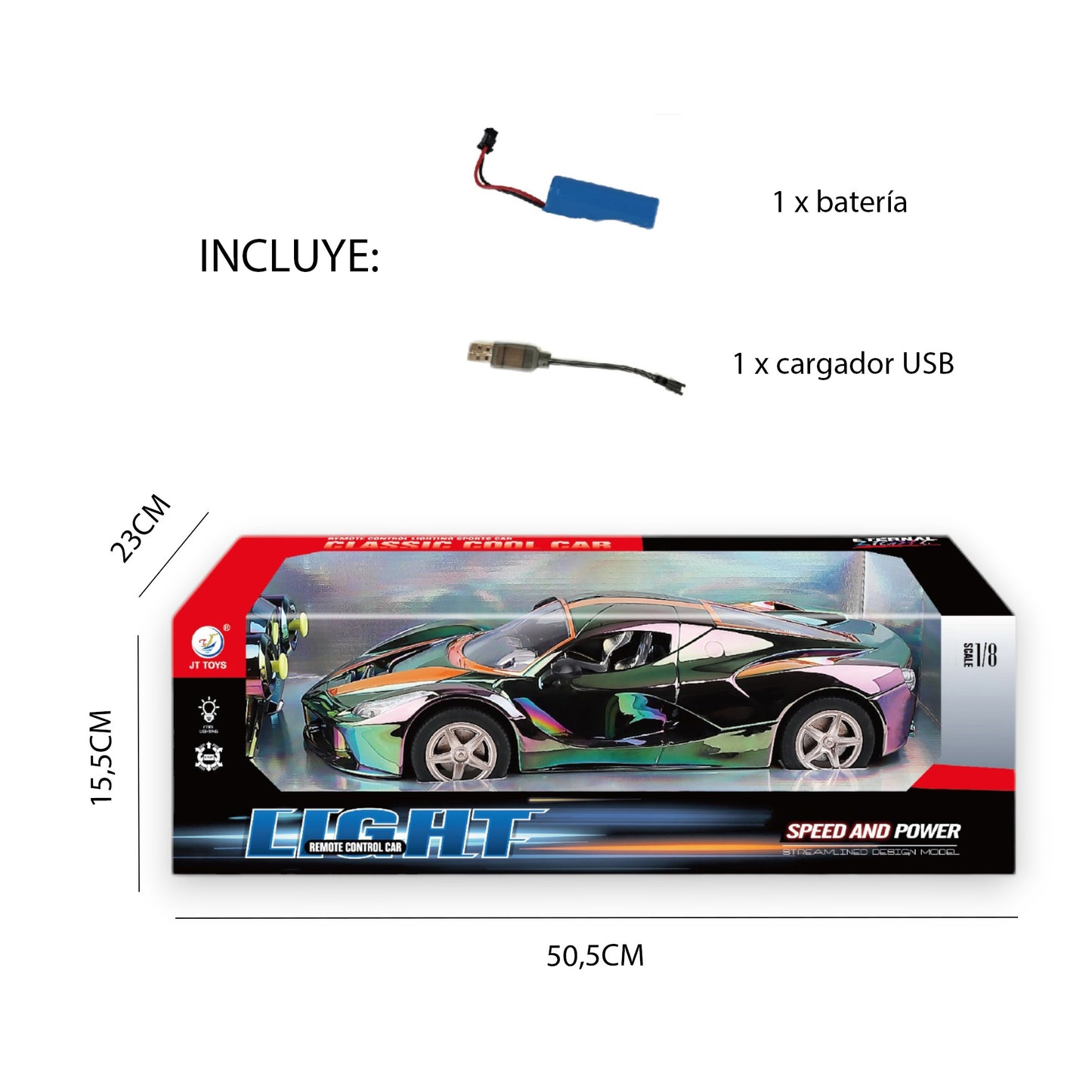 REMOTE CONTROLLED CHROME SPORTS CAR WITH LIGHTS 1:18 SCALE