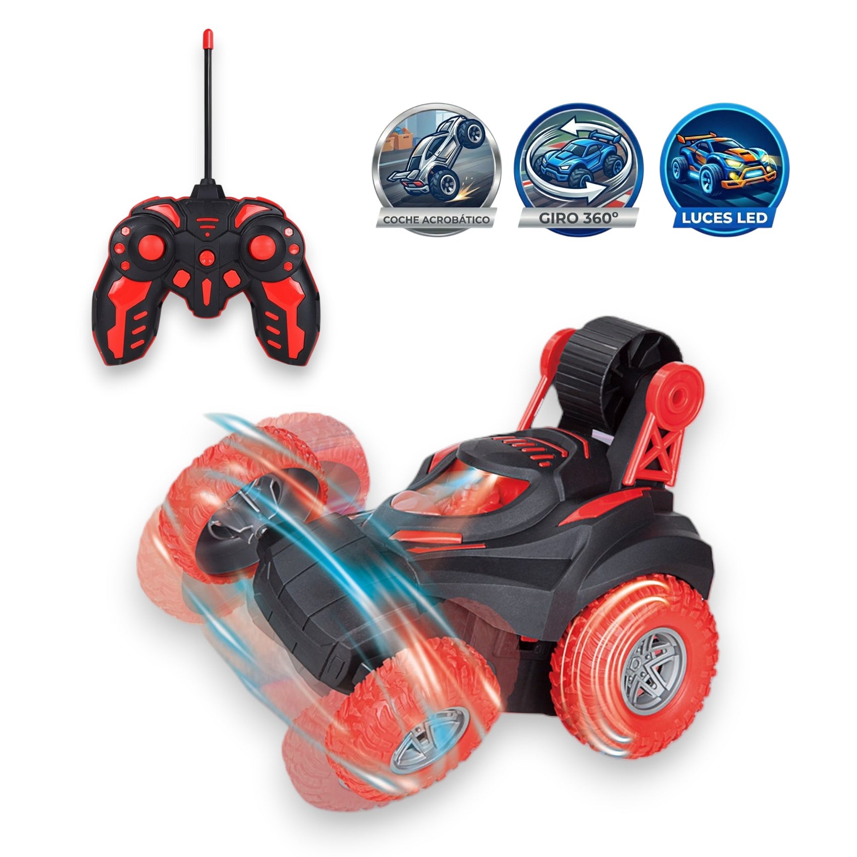 360-Grad-Bewegungsferngesteuertes Stuntauto mit Lichtern und Musik