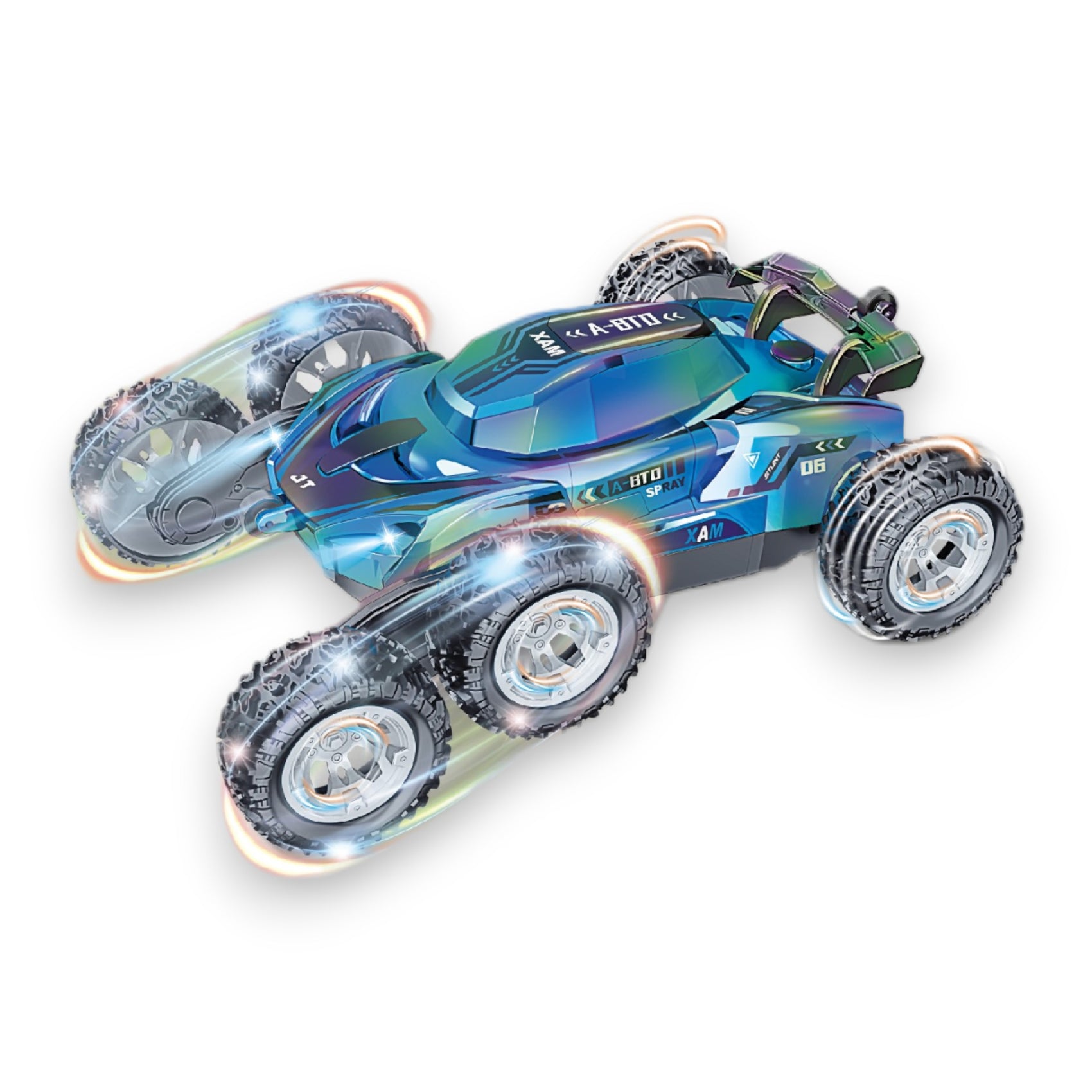 Ferngesteuertes Stuntauto mit 6 Rädern, leuchtenden Farben, 360°-Bewegungsfreiheit und Beleuchtung, Maßstab 1:16
