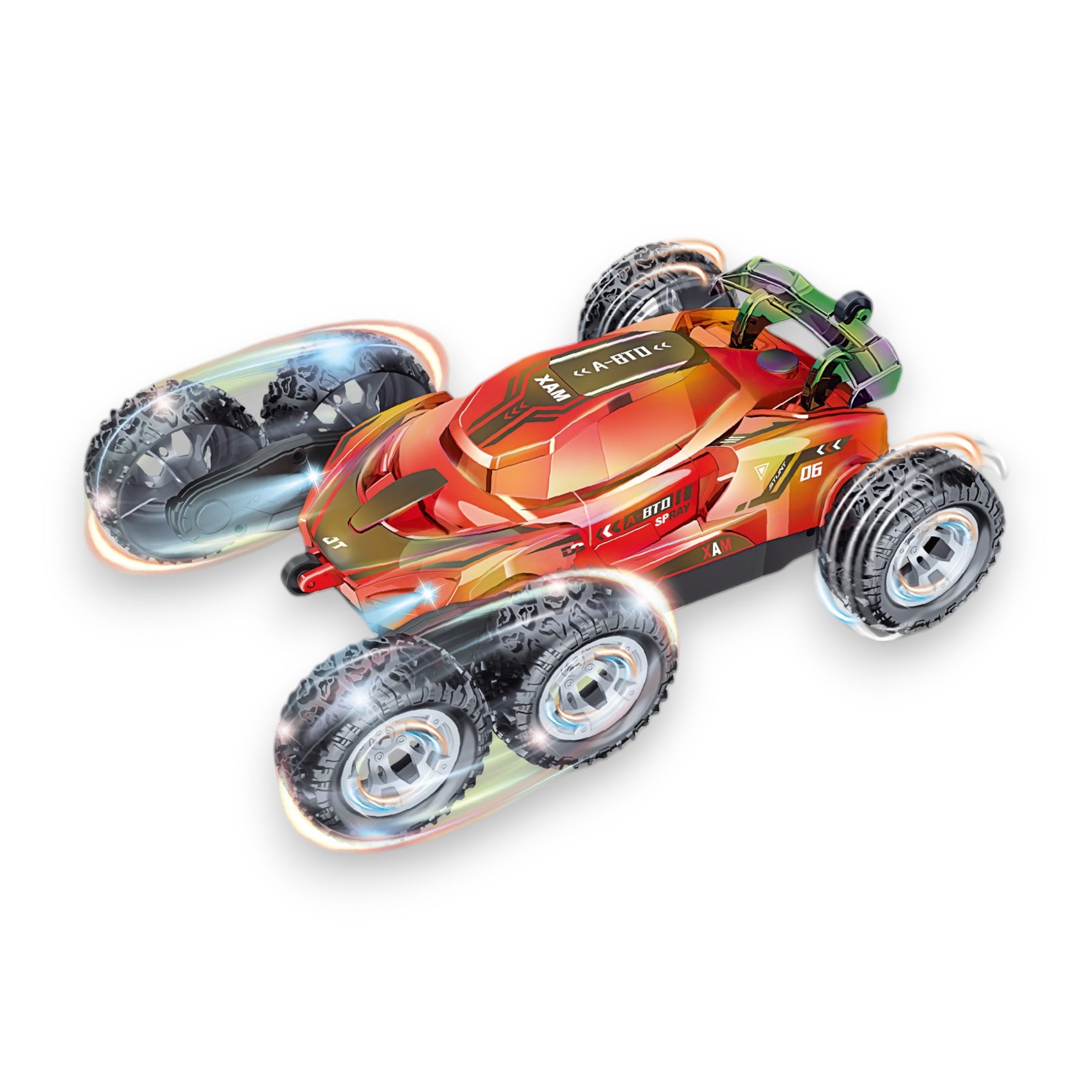 Ferngesteuertes Stuntauto mit 6 Rädern, leuchtenden Farben, 360°-Bewegungsfreiheit und Beleuchtung, Maßstab 1:16