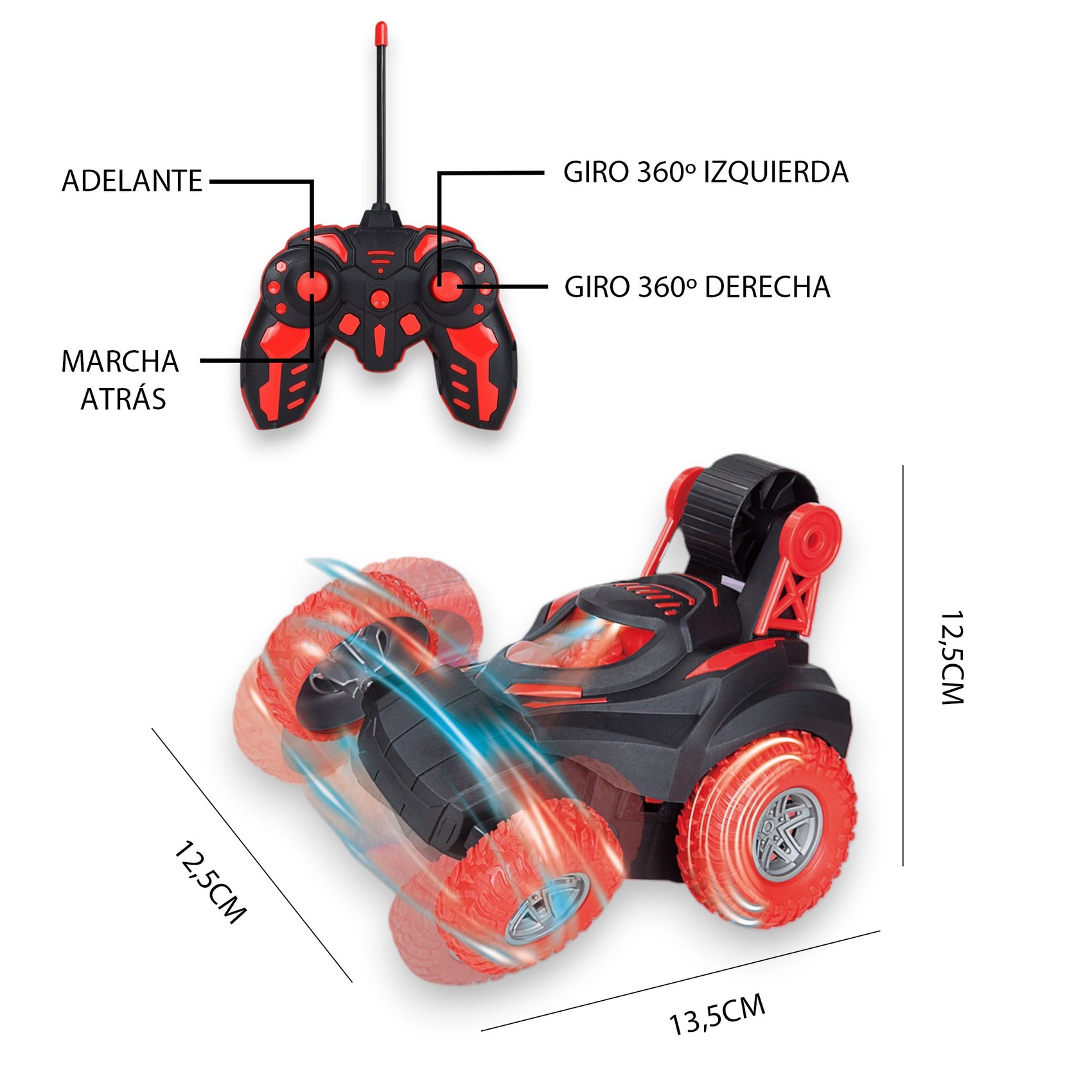 360-Grad-Bewegungsferngesteuertes Stuntauto mit Lichtern und Musik