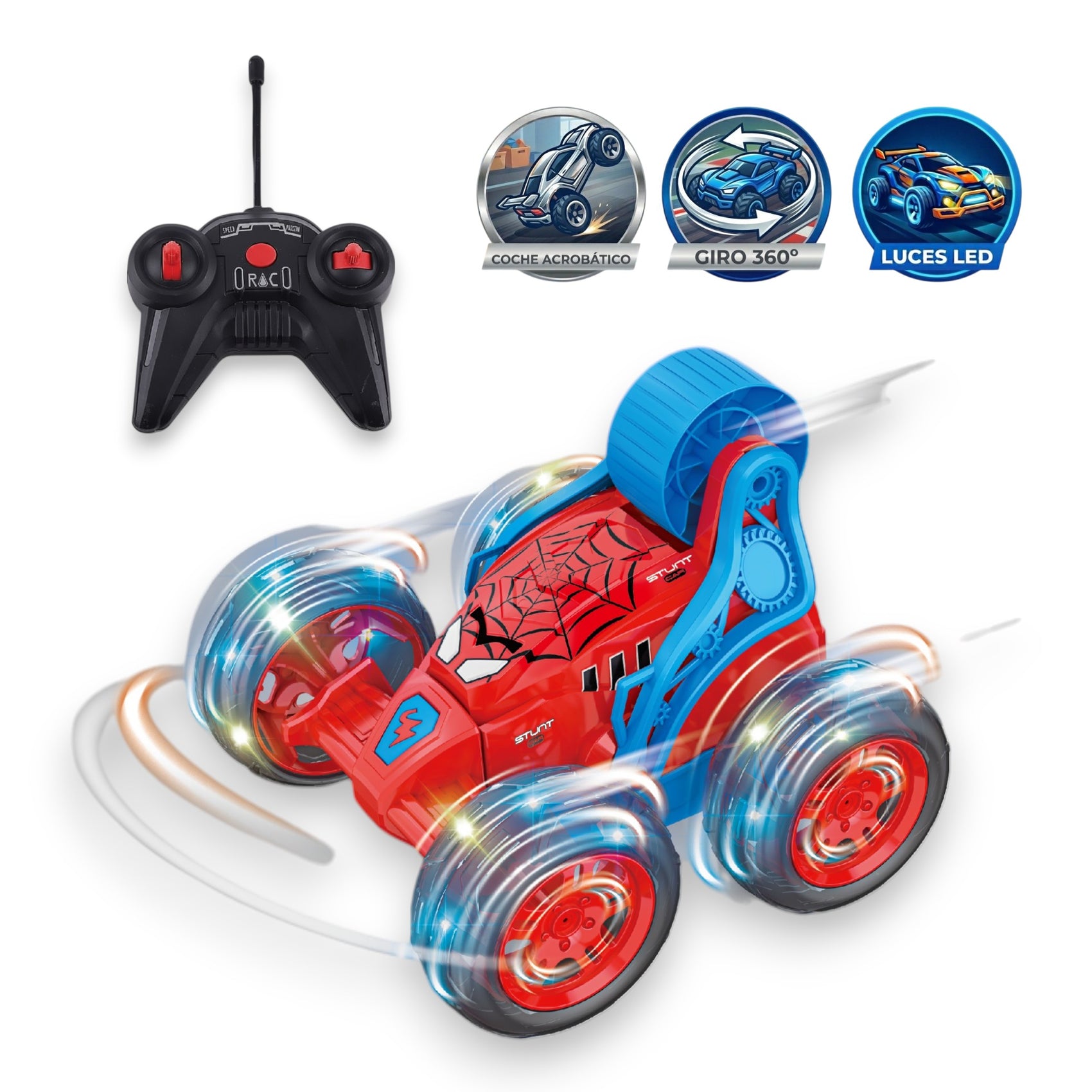 Spider ferngesteuertes Stuntauto mit 360°-Bewegung, Licht und Musik, Maßstab 1:16