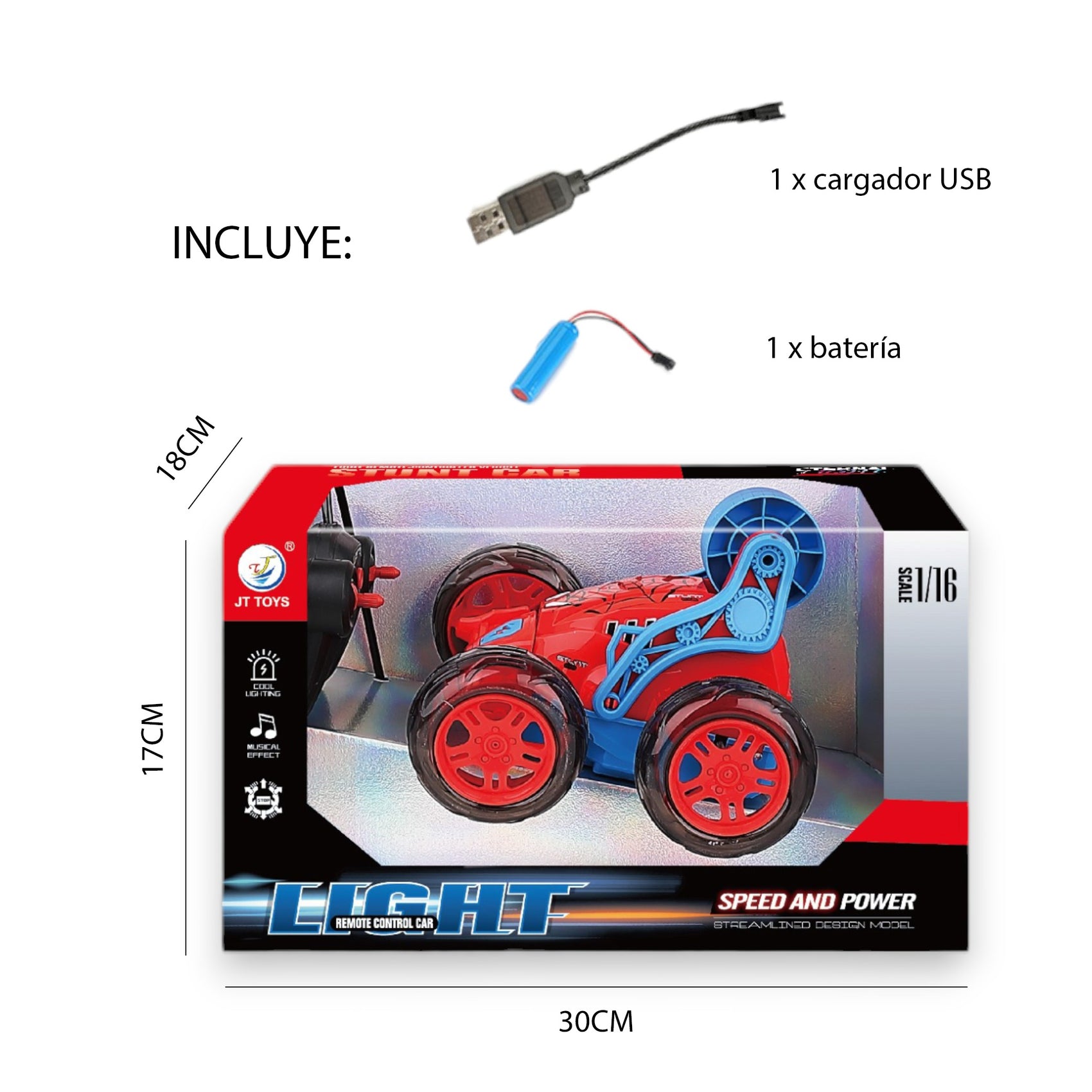 Spider ferngesteuertes Stuntauto mit 360°-Bewegung, Licht und Musik, Maßstab 1:16