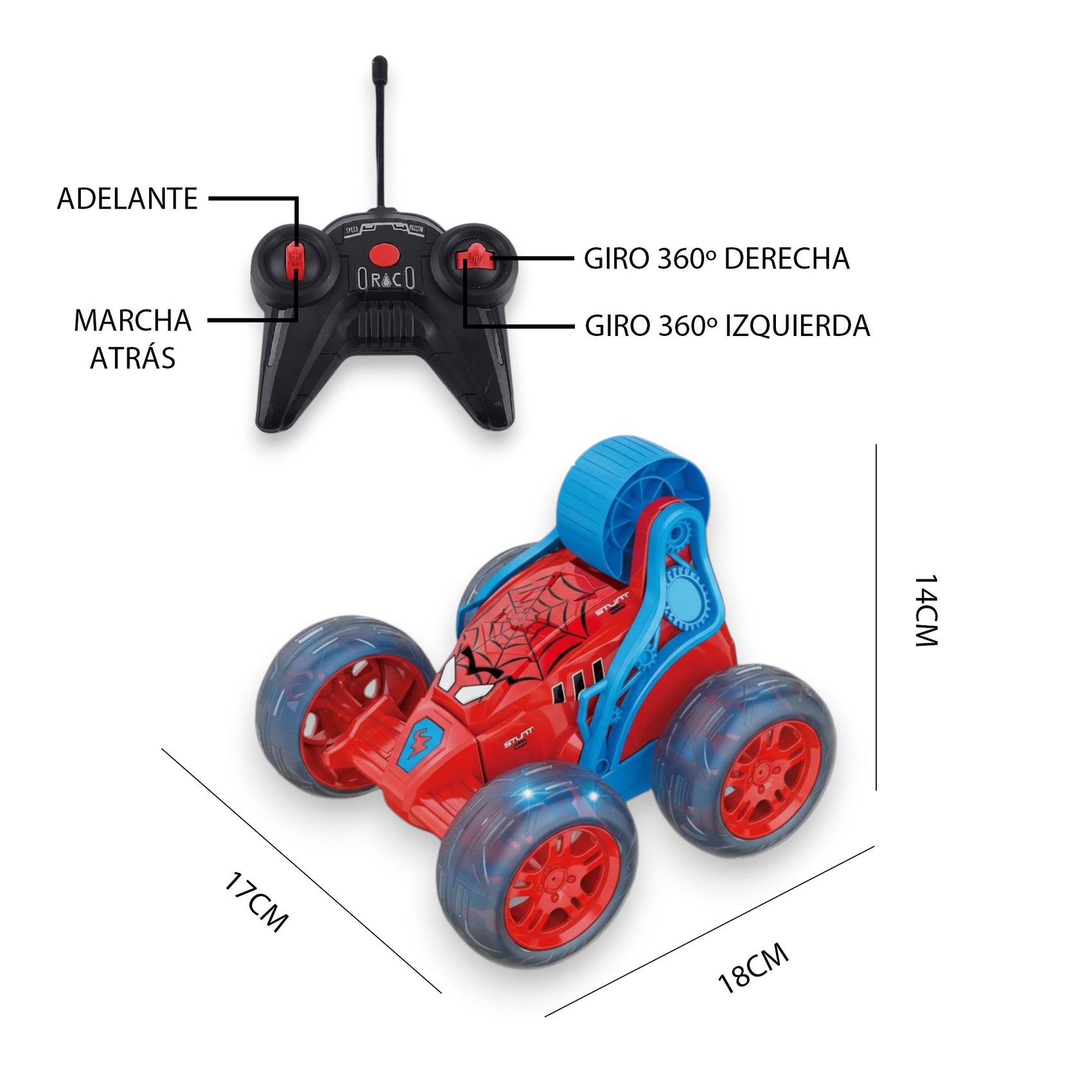 Spider ferngesteuertes Stuntauto mit 360°-Bewegung, Licht und Musik, Maßstab 1:16