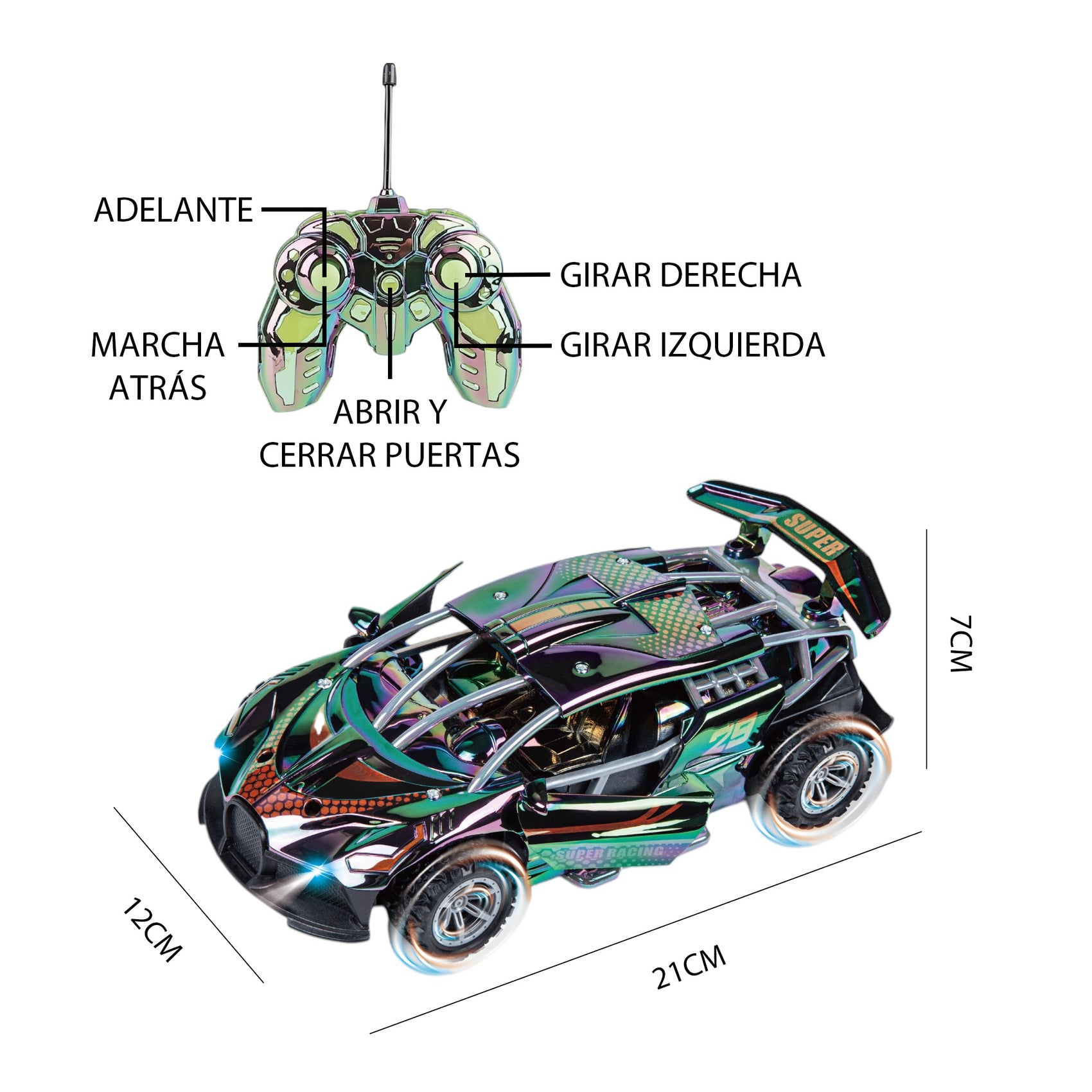 1:18 Maßstab, verchromter, mehrfarbiger, ferngesteuerter Supersportwagen mit automatischen Türen und Lichtern