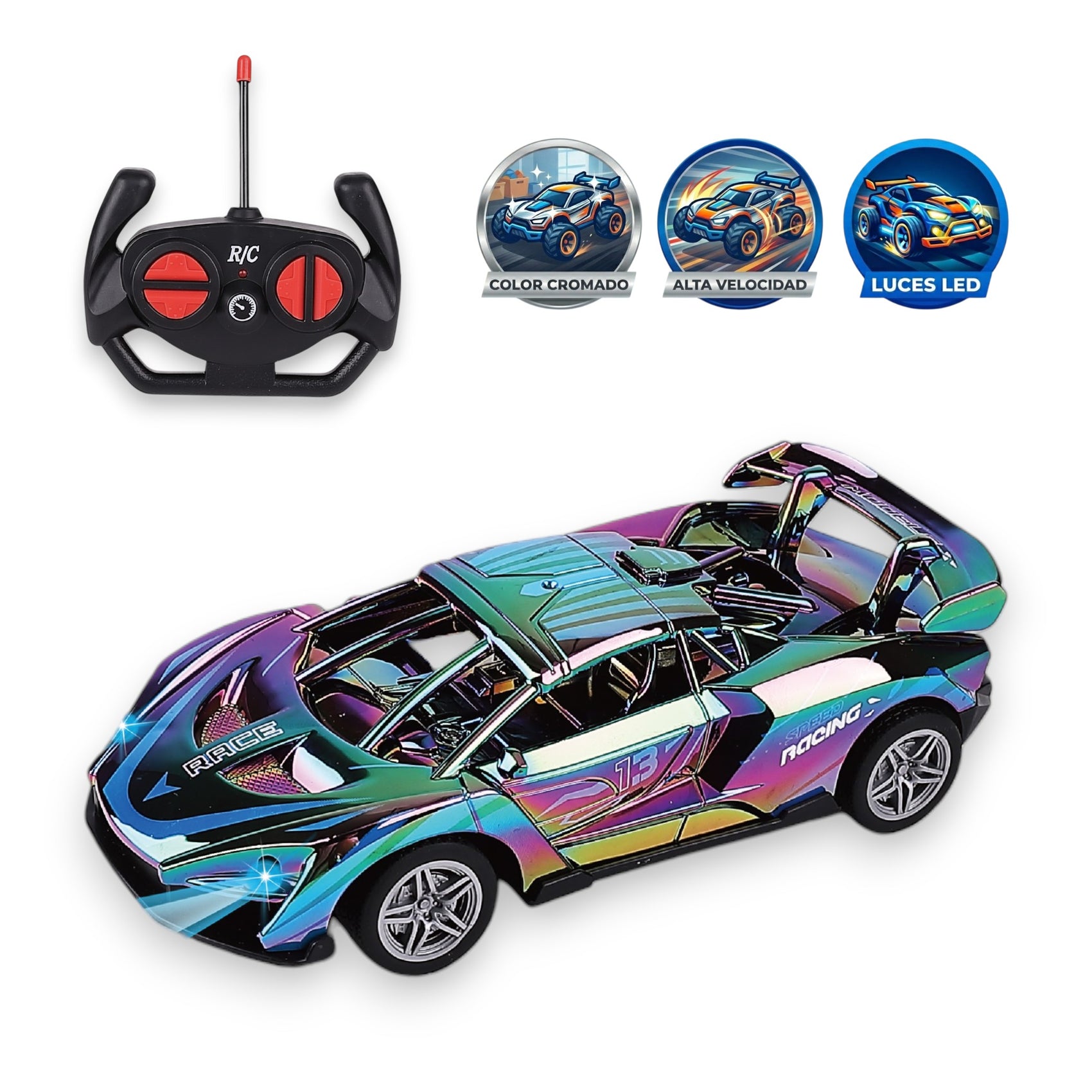 1:20 Maßstab Chrom Mehrfarbiges ferngesteuertes Supercar mit Beleuchtung