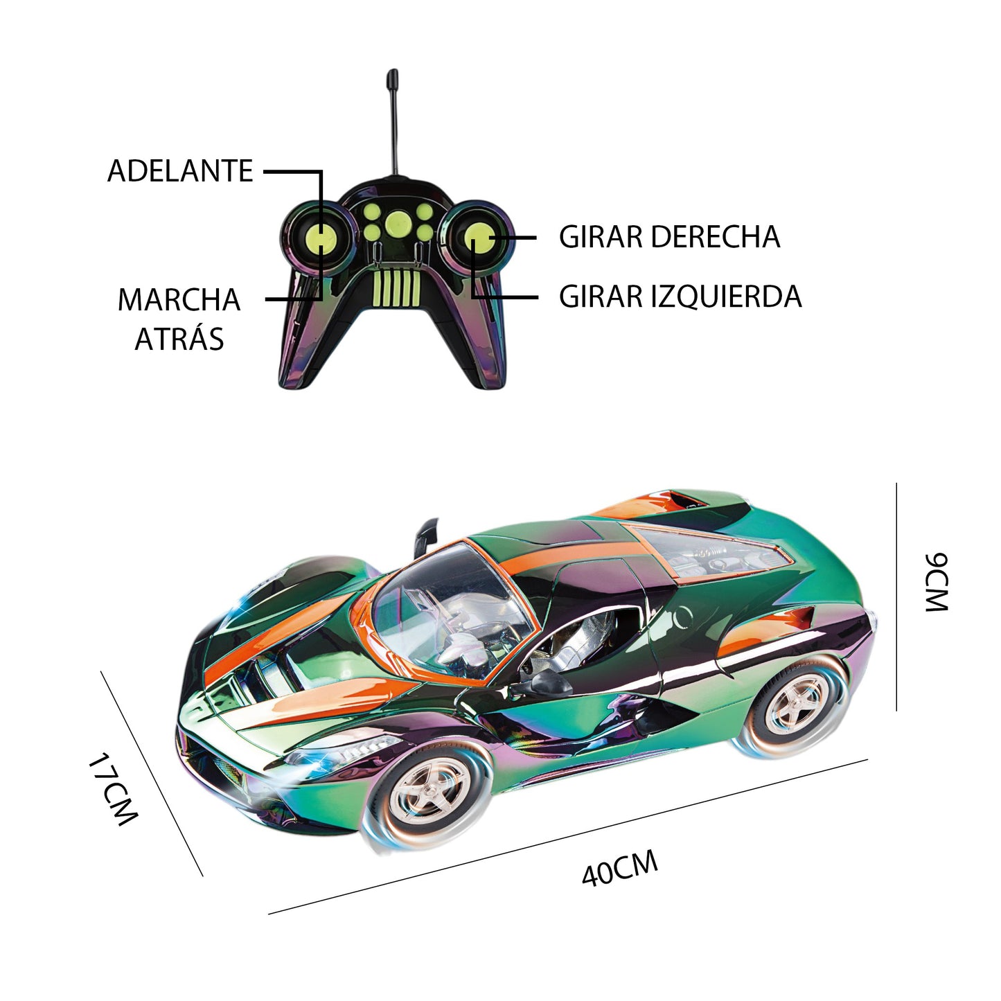 REMOTE CONTROLLED CHROME SPORTS CAR WITH LIGHTS 1:18 SCALE